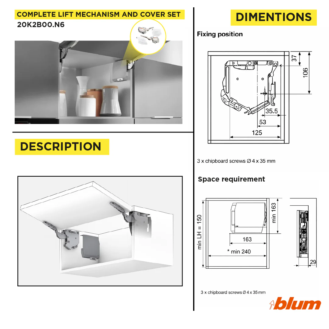 Aventos HK-S Stay Lift, Lift Mechanism (Set), PF=220-500 (With 2 Pieces), for Screwing On, Light Gray/Stainless Steel Brushed - Image 3