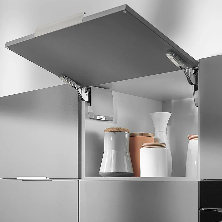 Aventos HK-S Stay Lift, Lift Mechanism (Set), PF=220-500 (With 2 Pieces), for Screwing On, Light Gray/Stainless Steel Brushed - Image 2