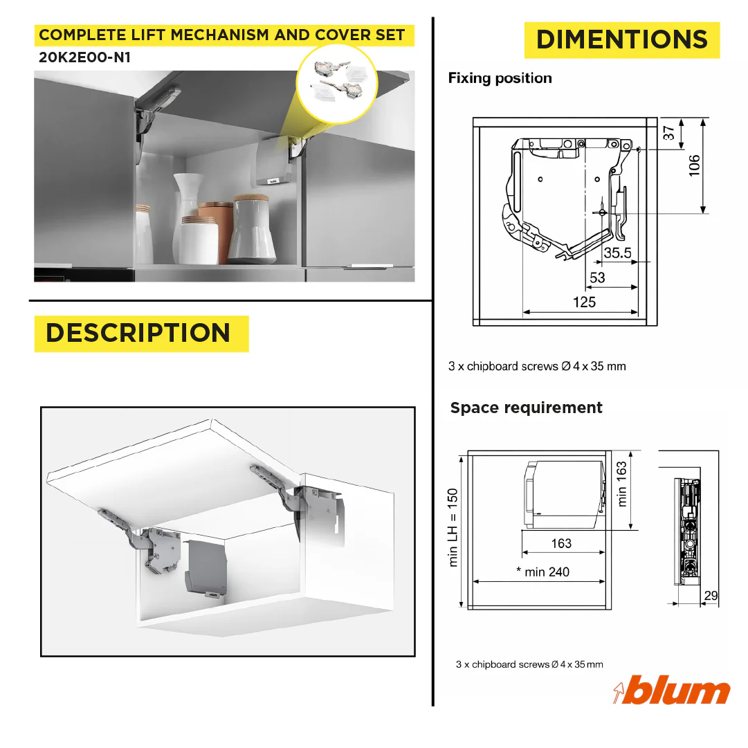 AVENTOS HK-S Lift mechanism Light Grey Power Factor Range 86-177  (N6 = N1) - Image 3