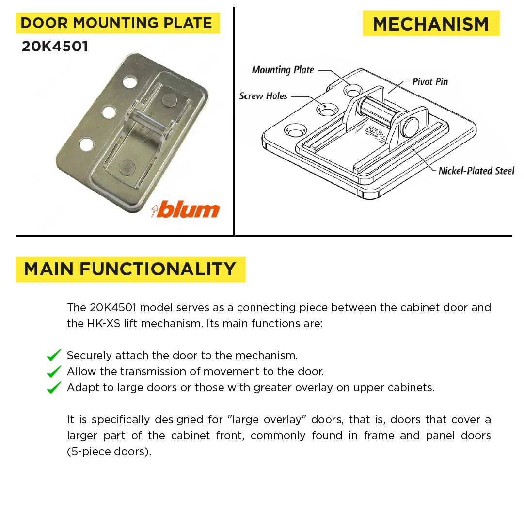 Aventos HK-XS Arm Assembly Adapter Plate for Large Overlay 5 Piece Doors, Nickel-Plated - Image 3