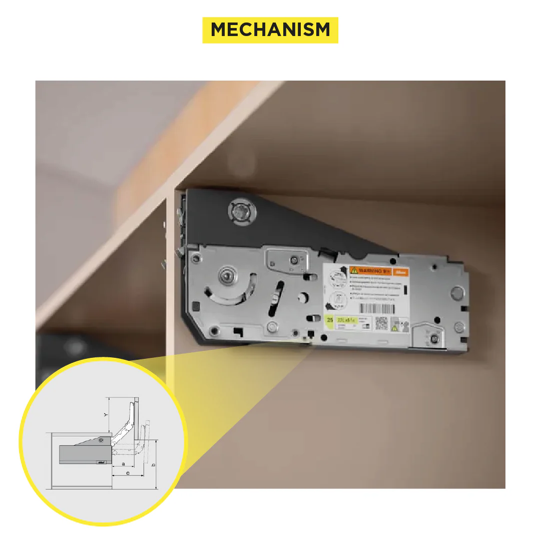 Aventos HL Top Lift Up, Lift Mechanism (Set), CH=390-580 mm (15-3/8" - 22-13/16"), for Screwing On, Suitable For SERVO-DRIVE, Zinc-Coated - Image 2