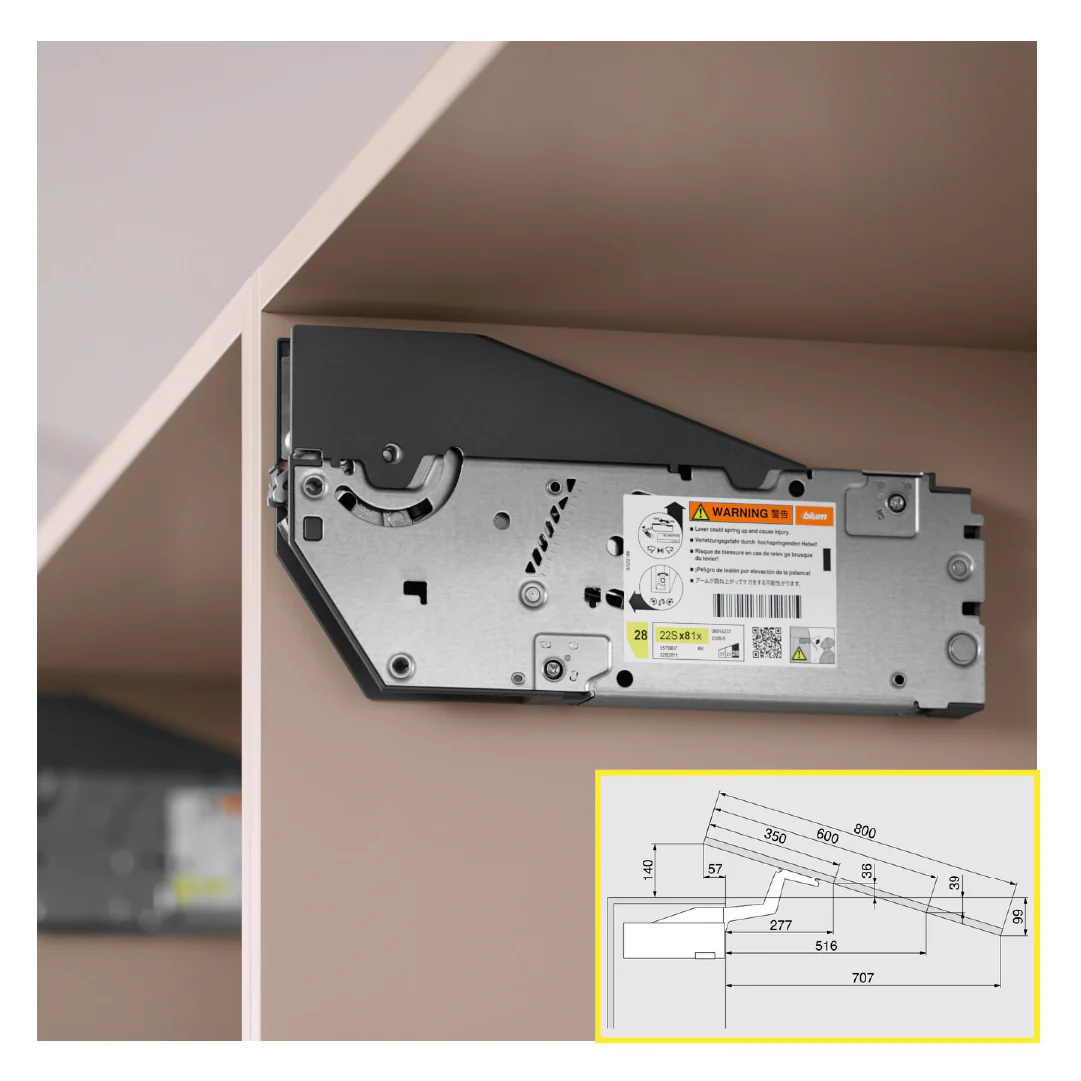 Aventos HS Top Up & Over Lift System, Lift Mechanism (Set), CH=650-800 mm (25-9/16" - 31-1/2"), for Screwing On, Suitable For SERVO-DRIVE, Zinc-Coated - Image 4