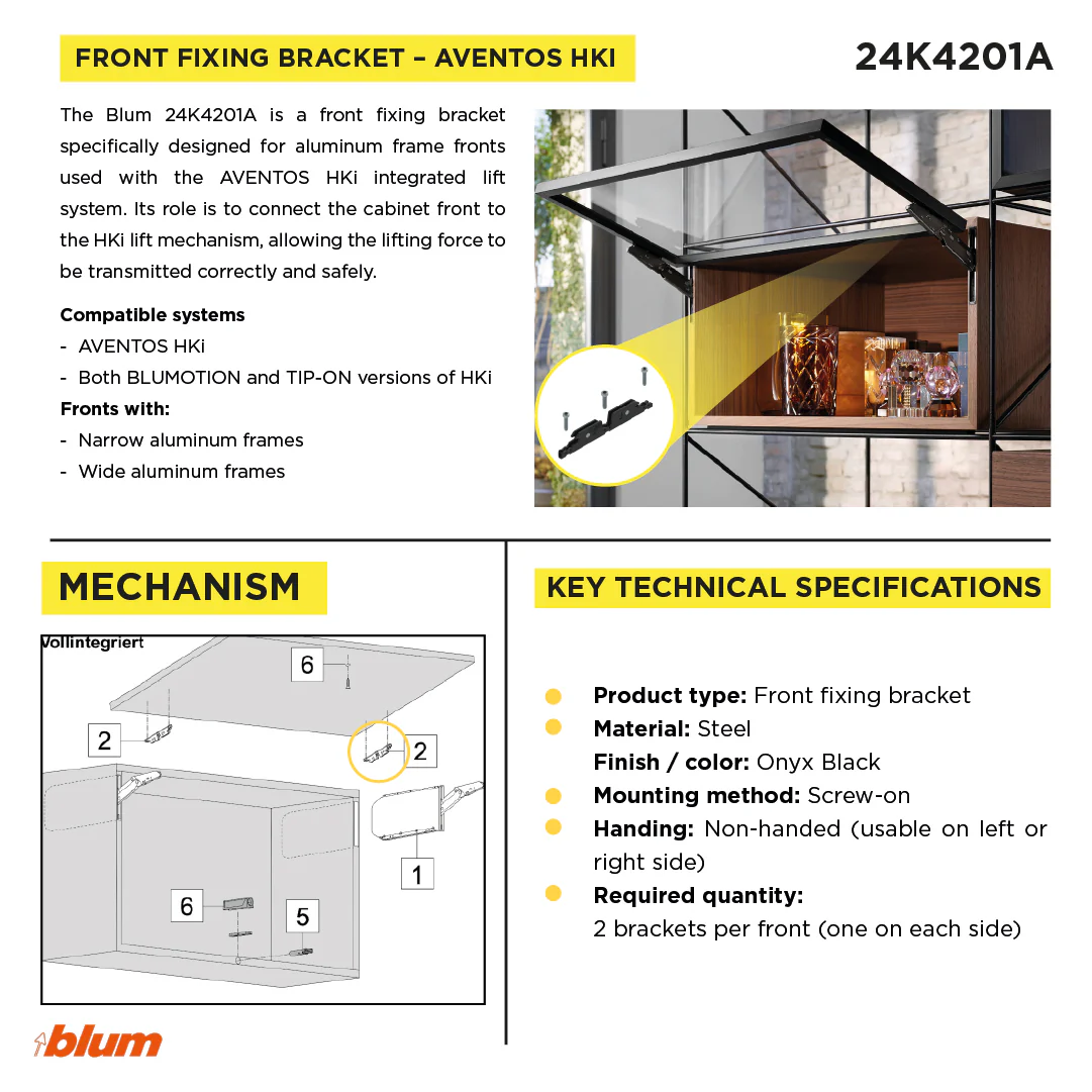 Aventos HKI, Front Fixing Bracket for Aluminum Frames, Screw-On, Onyx Black - Image 2