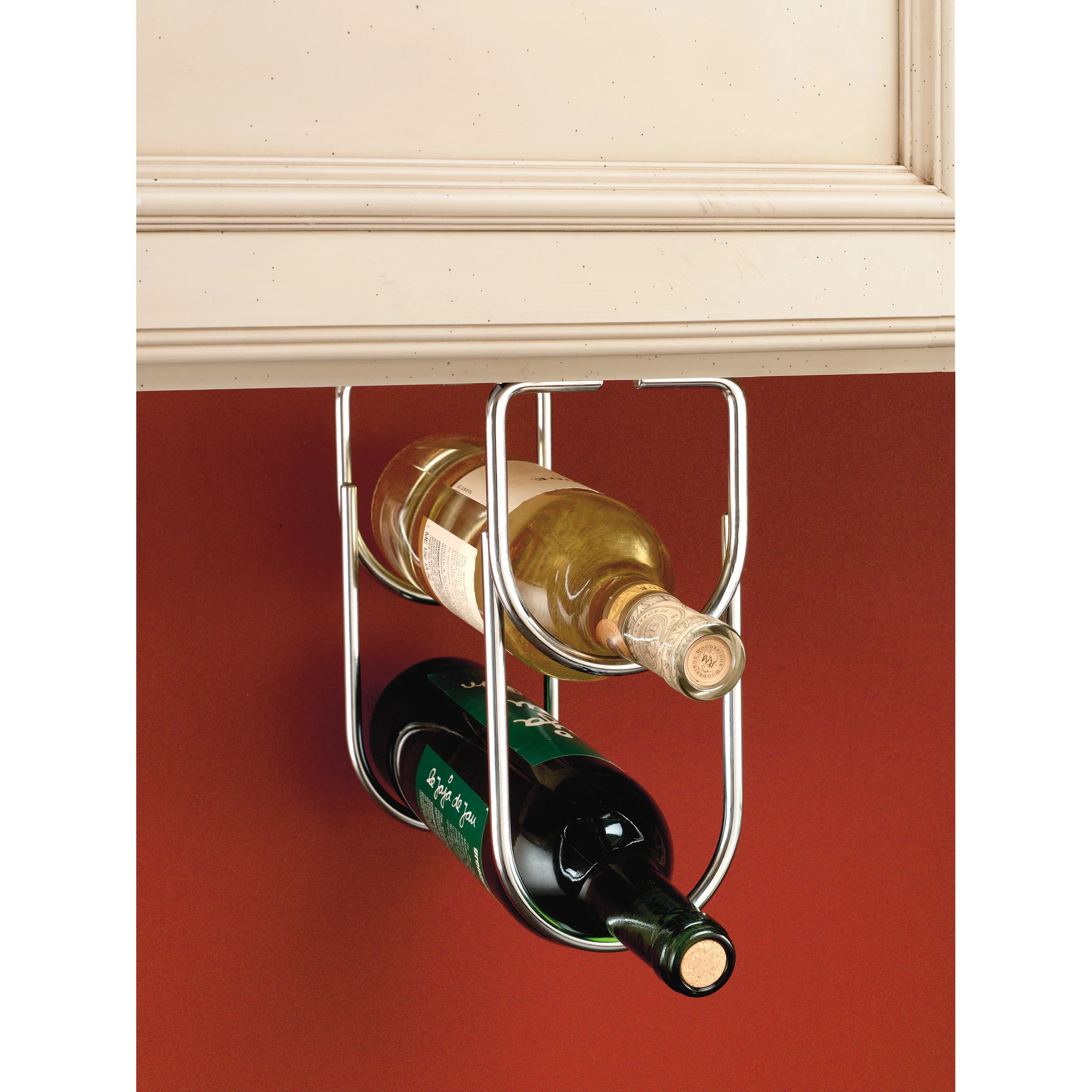 Chrome Under Cabinet Double Wine Bottle Holder Chrome  4.25 in (108 mm) W x 9 in (229 mm) D x 9 in (229 mm) H - Image 3