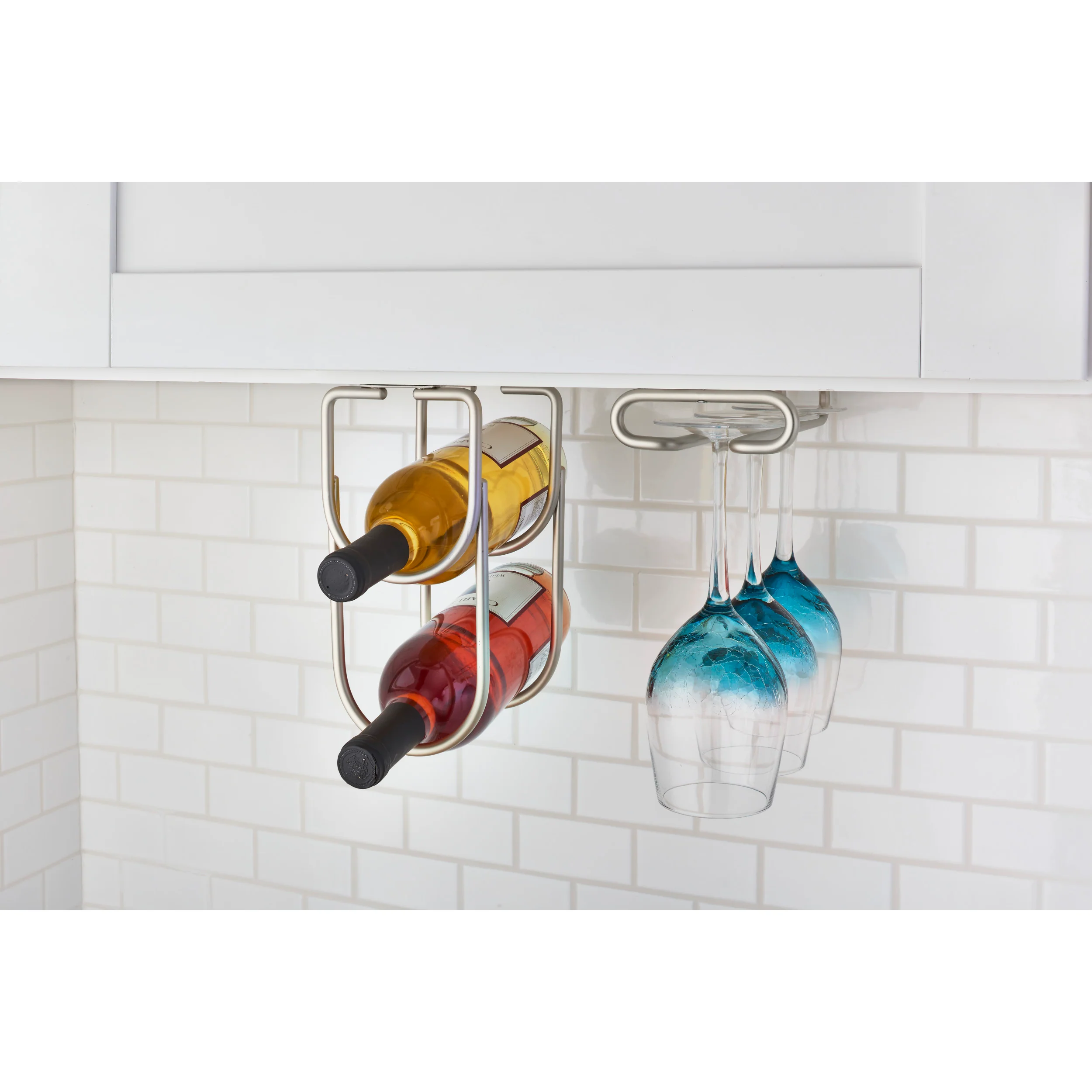 Satin Nickel Under Cabinet Double Wine Bottle Holder Satin Nickel  4.25 in (108 mm) W x 9 in (229 mm) D x 9 in (229 mm) H - Image 4