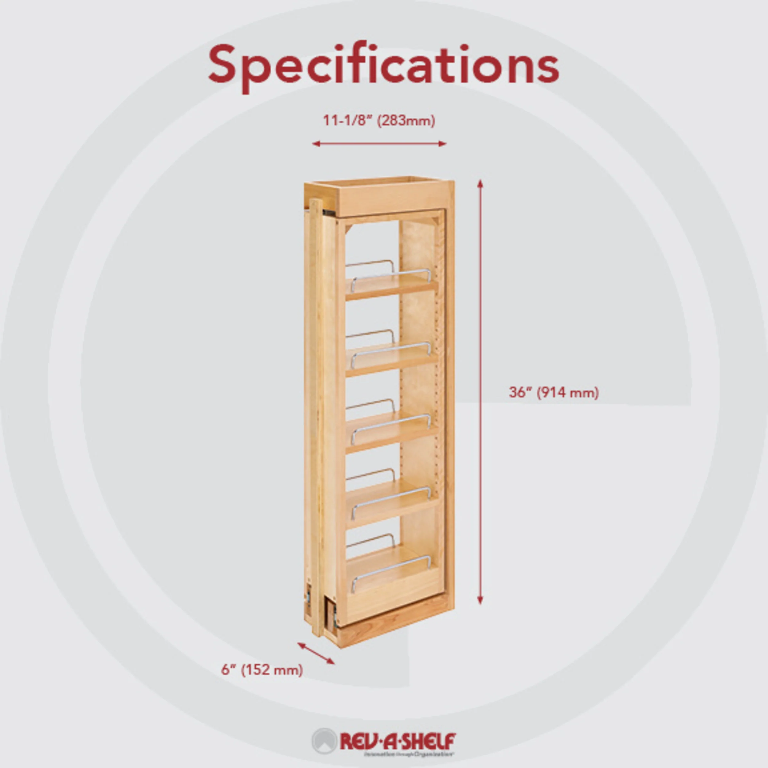 6 in. W x 36 in. H Pull-Out Between Cabinet Wall Filler Natural 6 in (152 mm) W x 11.13 in (283 mm) D x 36 in (914 mm) H - Image 4