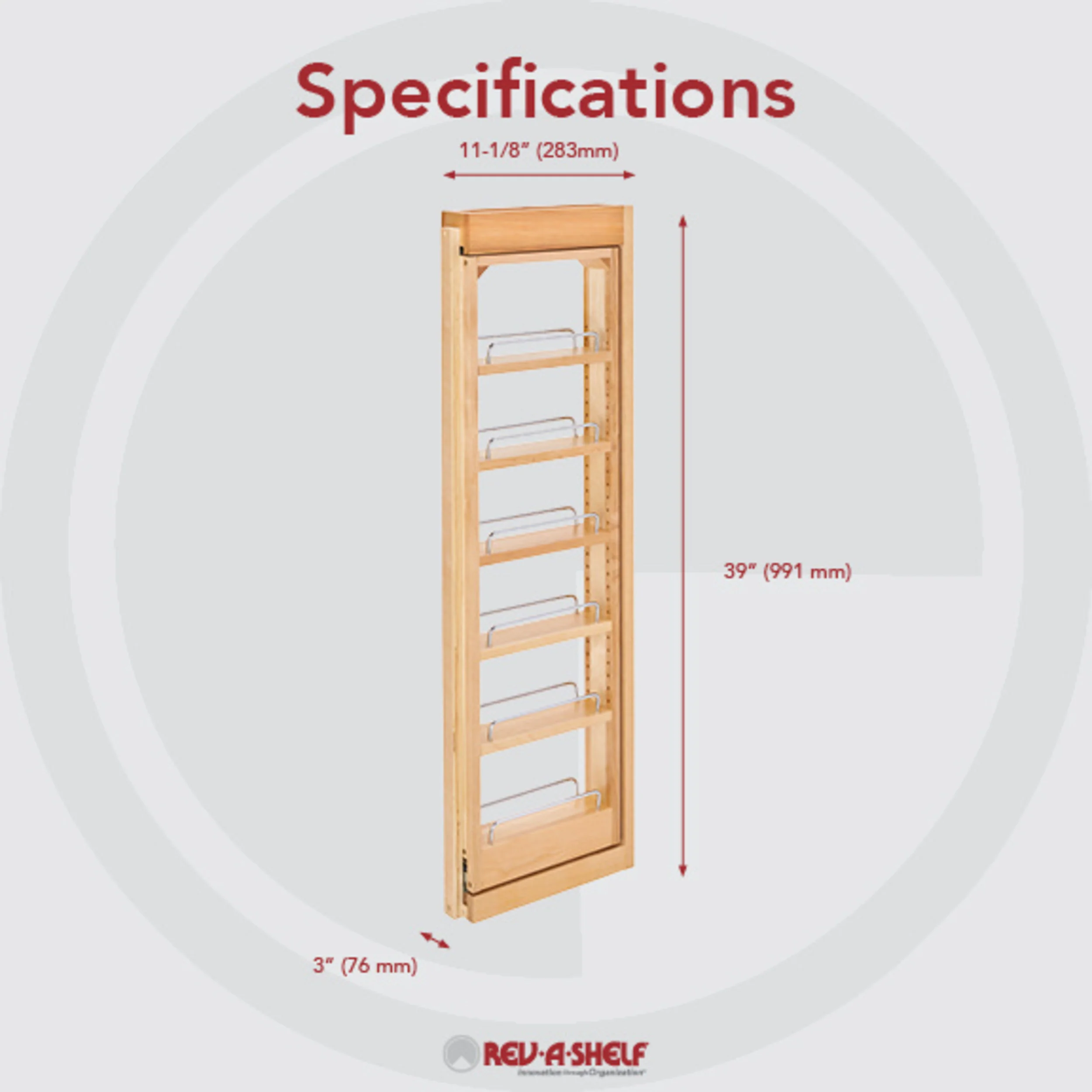 3 in. W x 39 in. H Pull-Out Between Cabinet Wall Filler Natural 3 in (76 mm) W x 11.13 in (283 mm) D x 39 in (991 mm) H