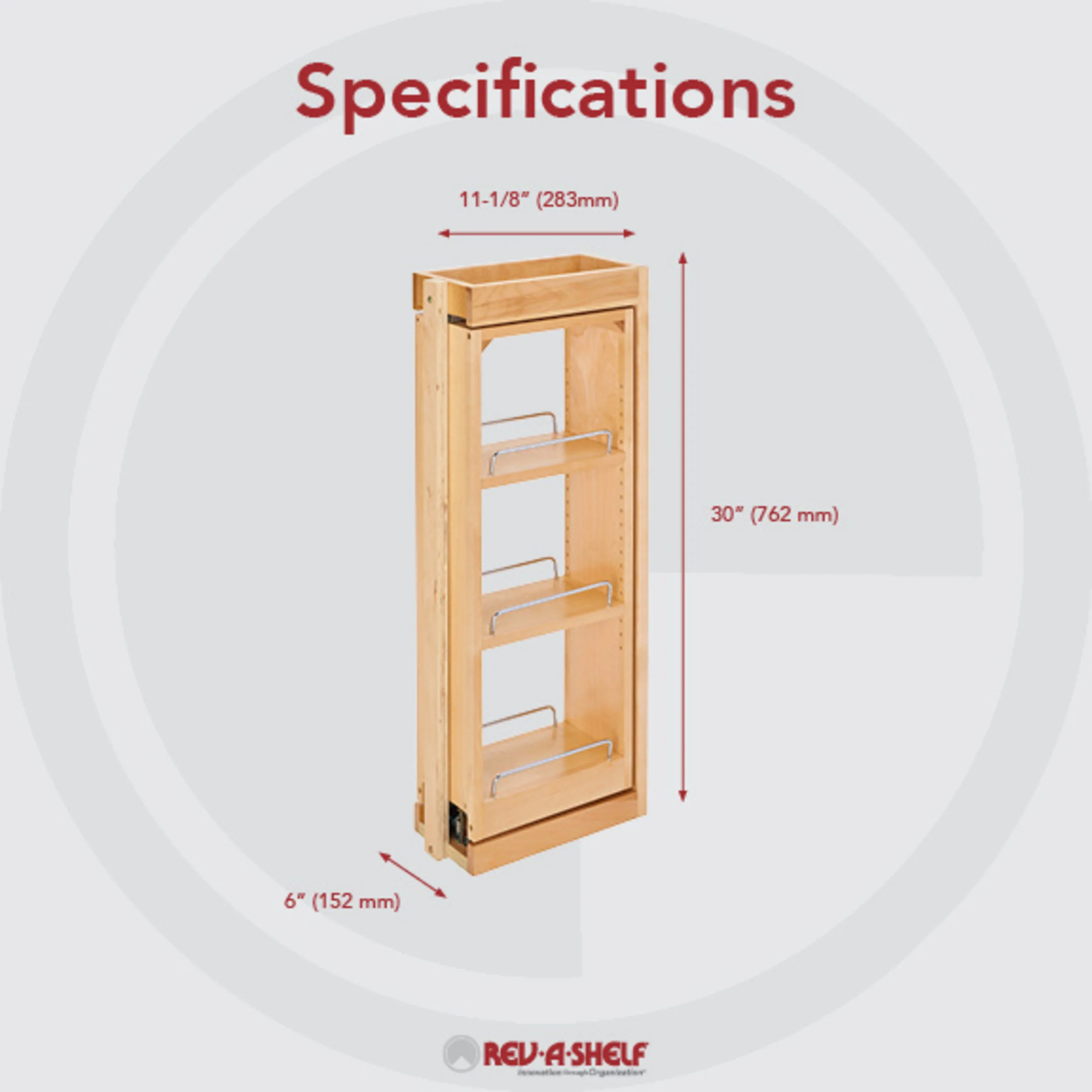 6 in. W x 30 in. H Pull-Out Between Cabinet Wall Filler w/Soft-Close Natural  6 in (152 mm) W x 11.13 in (283 mm) D x 30 in (762 mm) H - Image 3
