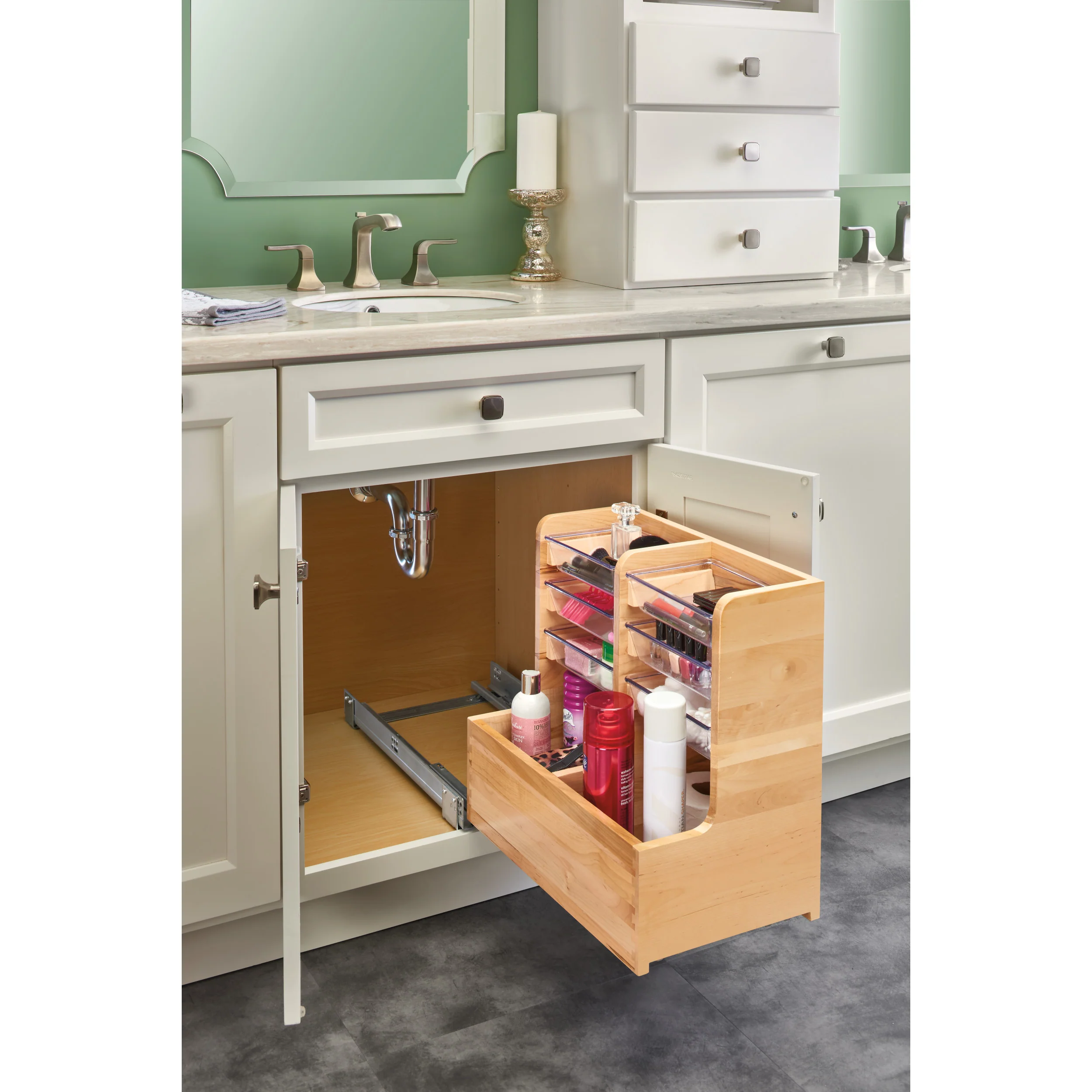 30 in Wood Vanity Sink Base Storage Organizer Natural  11.69 in (297 mm) W x 18.75 in (476 mm) D x 18.87 in (479 mm) H