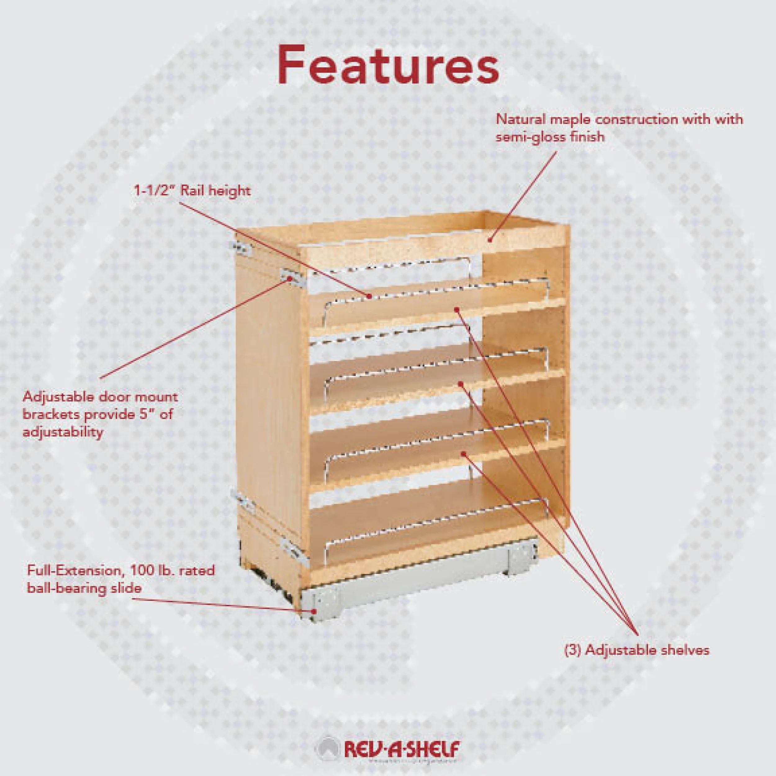 11 in Base Cabinet Organizer Natural  11 in (279 mm) W x 22.5 in (572 mm) D x 25.5 in (648 mm) H - Image 2