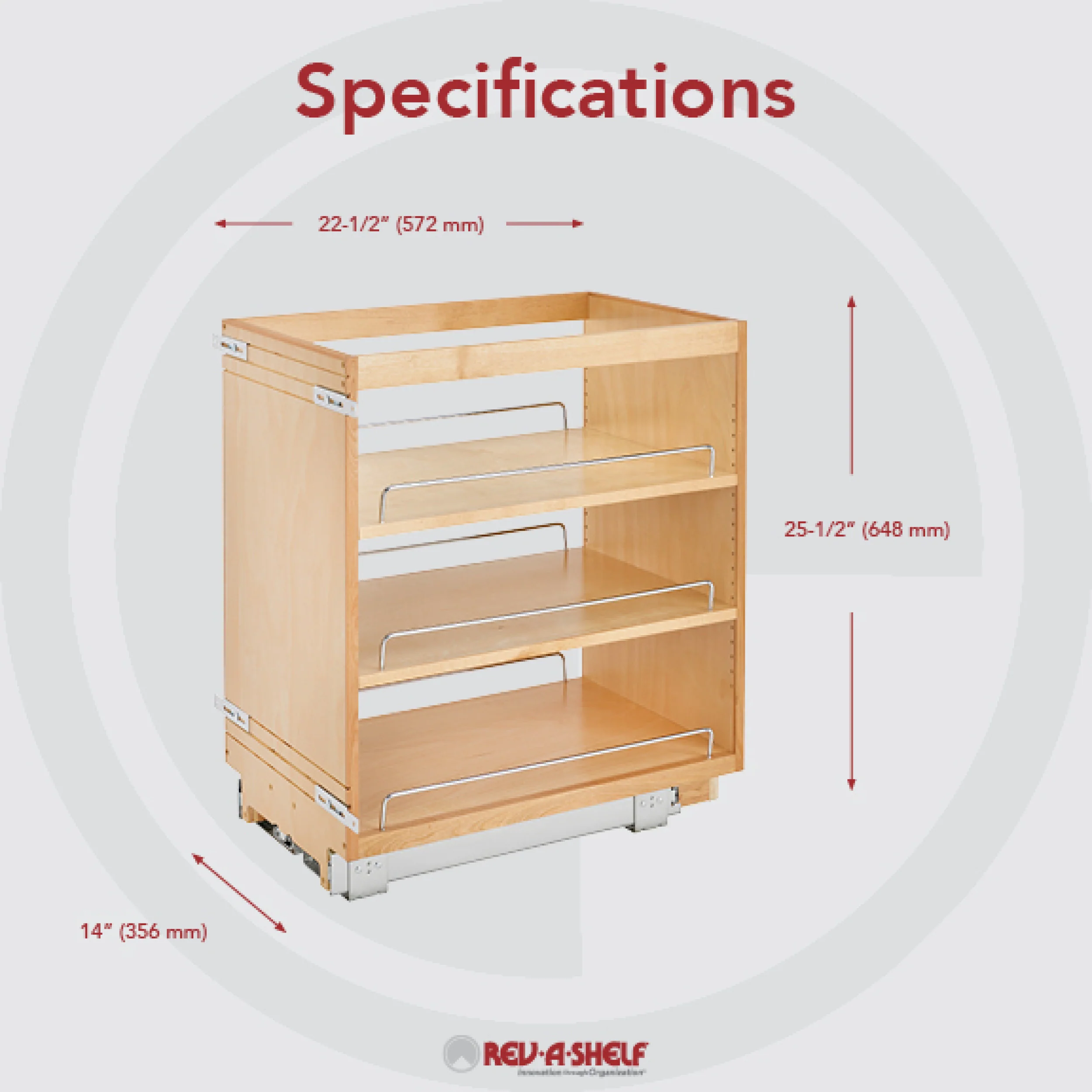 14 in Base Cabinet Organizer Natural  14 in (356 mm) W x 22.5 in (572 mm) D x 25.5 in (648 mm) H - Image 2