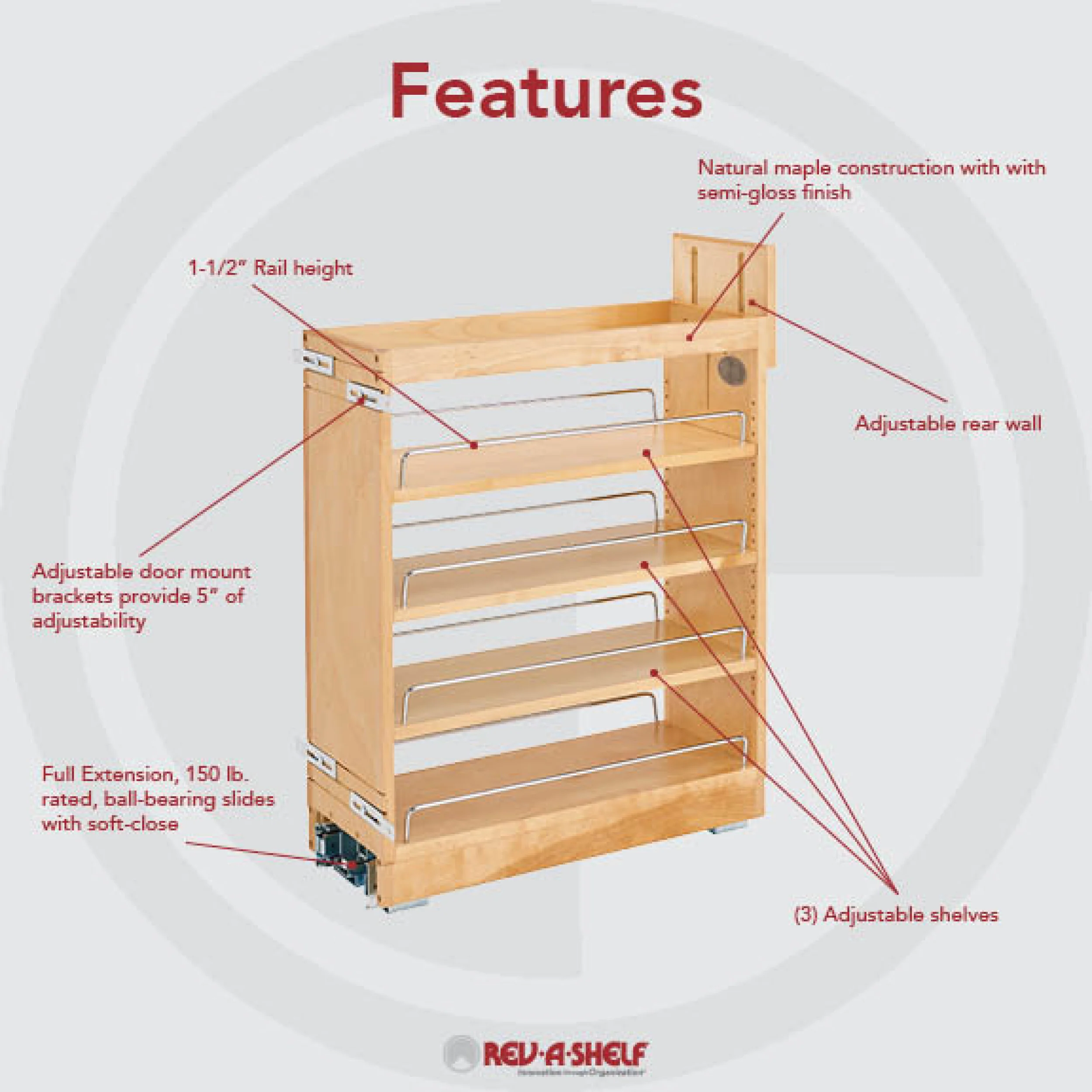 8 in Base Cabinet Organizer Soft-Close Natural  8 in (203 mm) W x 21.65 in (550 mm) D x 25.5 in (648 mm) H - Image 3