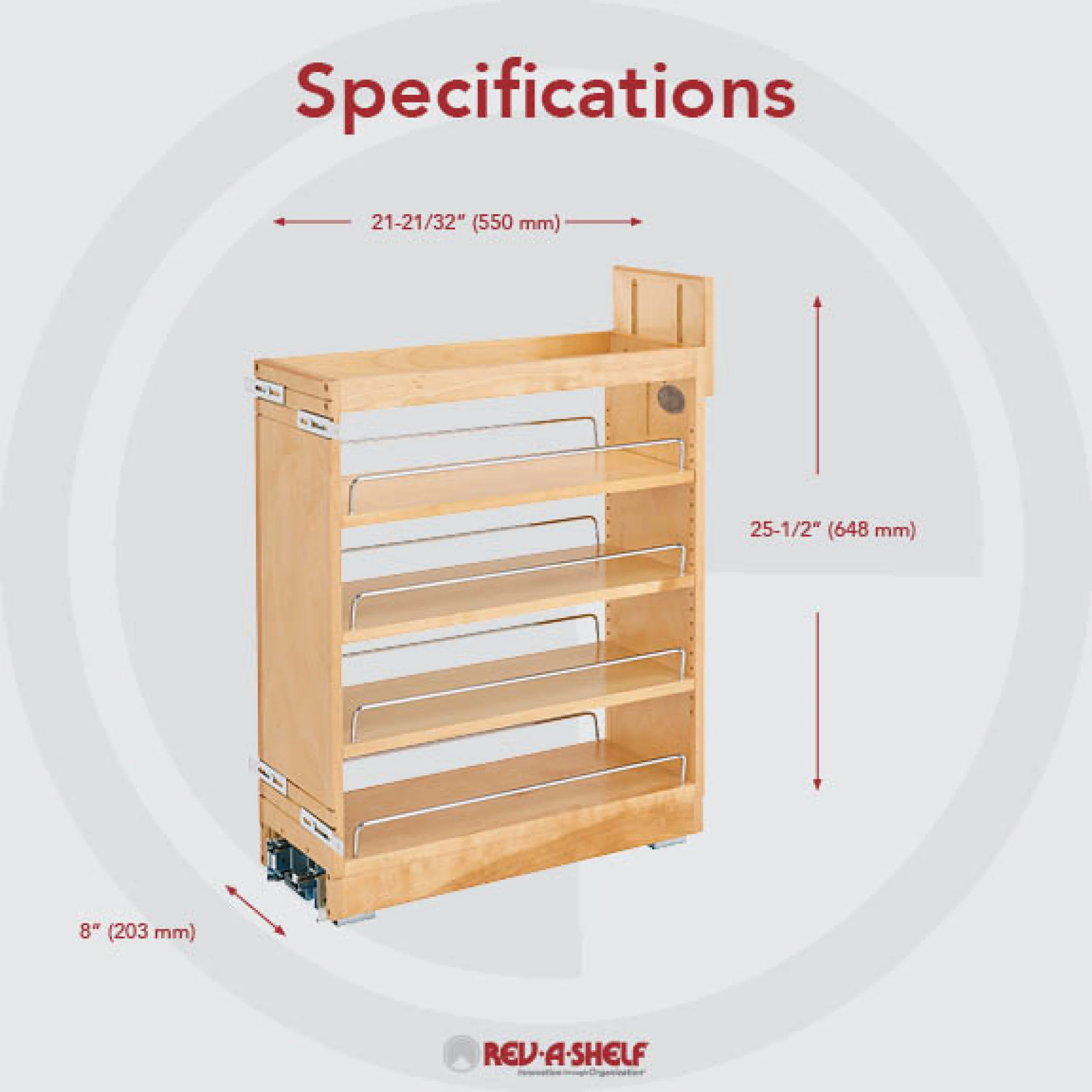 8 in Base Cabinet Organizer Soft-Close Natural  8 in (203 mm) W x 21.65 in (550 mm) D x 25.5 in (648 mm) H - Image 4