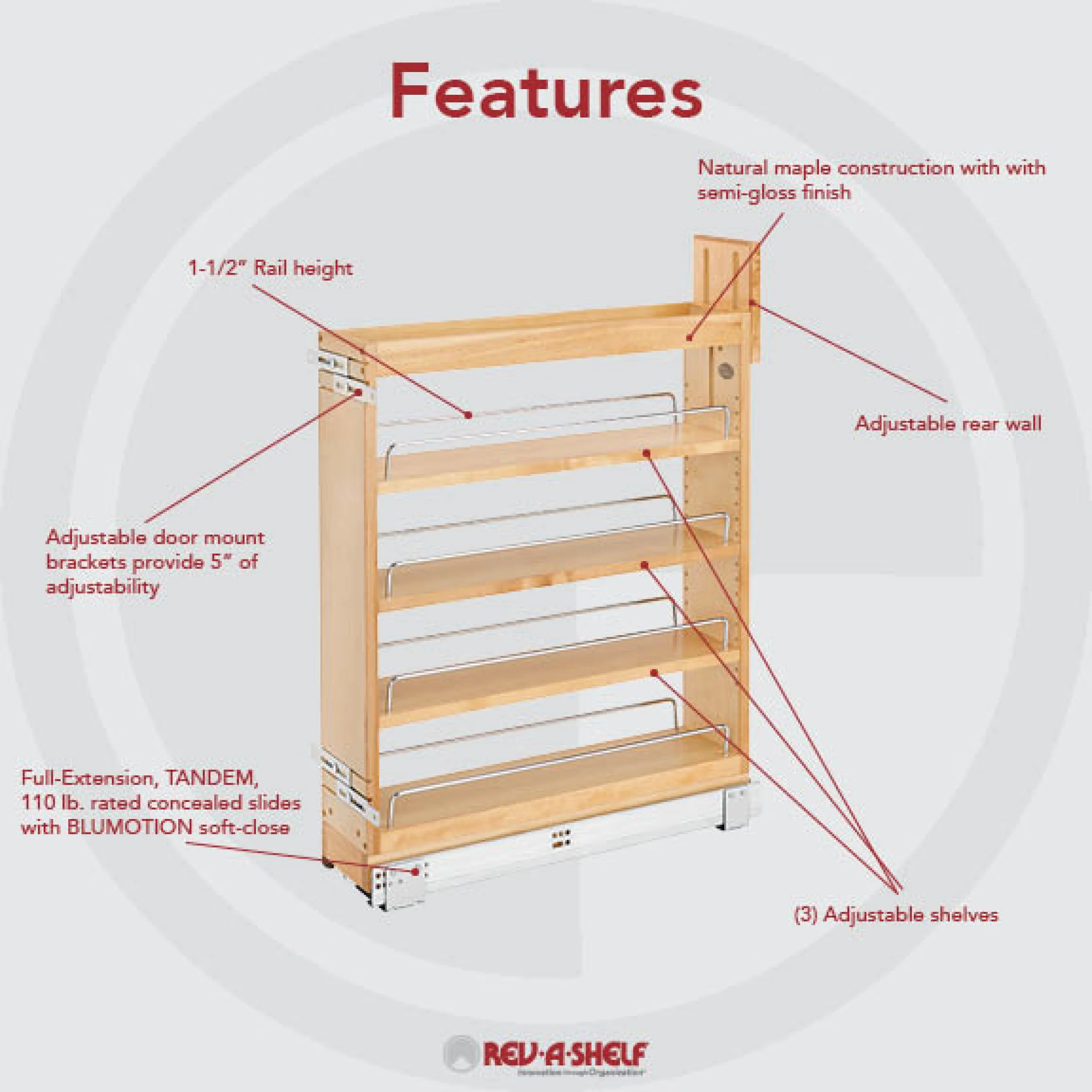 5 in Base Cabinet Organizer Soft-Close Natural  6 in (152 mm) W x 21.63 in (549 mm) D x 25.5 in (648 mm) H - Image 4