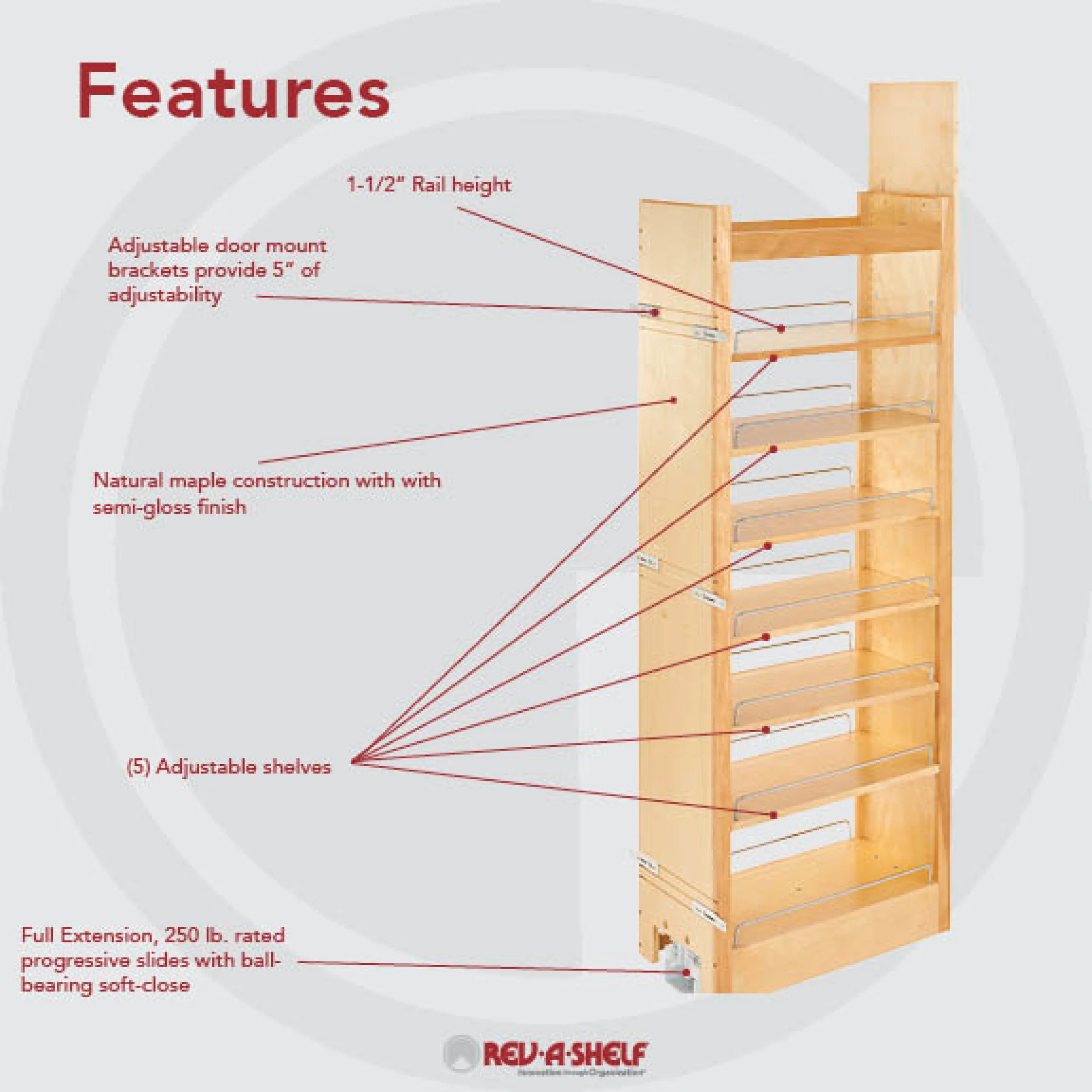 11 in W x 58 in H Wood Pantry Pullout Soft Close Natural  11 in (279 mm) W x 22 in (559 mm) D x 58.25 in (1480 mm) H - Image 7