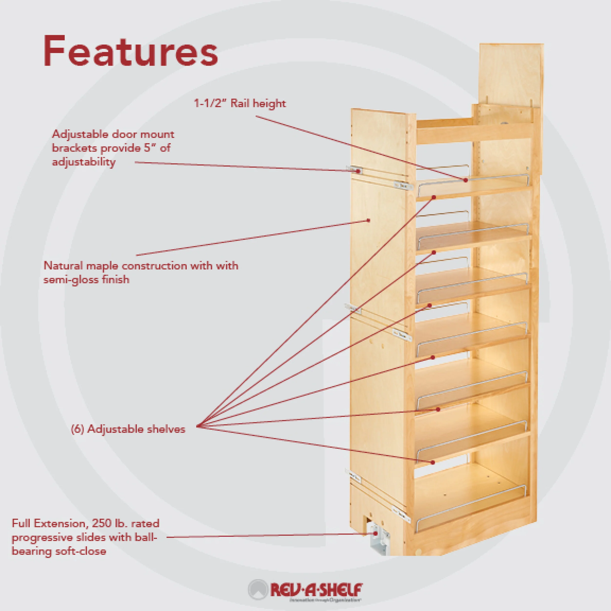 14 in W x 58 in H Wood Pantry Pullout Soft Close Natural  14 in (356 mm) W x 22 in (559 mm) D x 58.25 in (1480 mm) H - Image 3