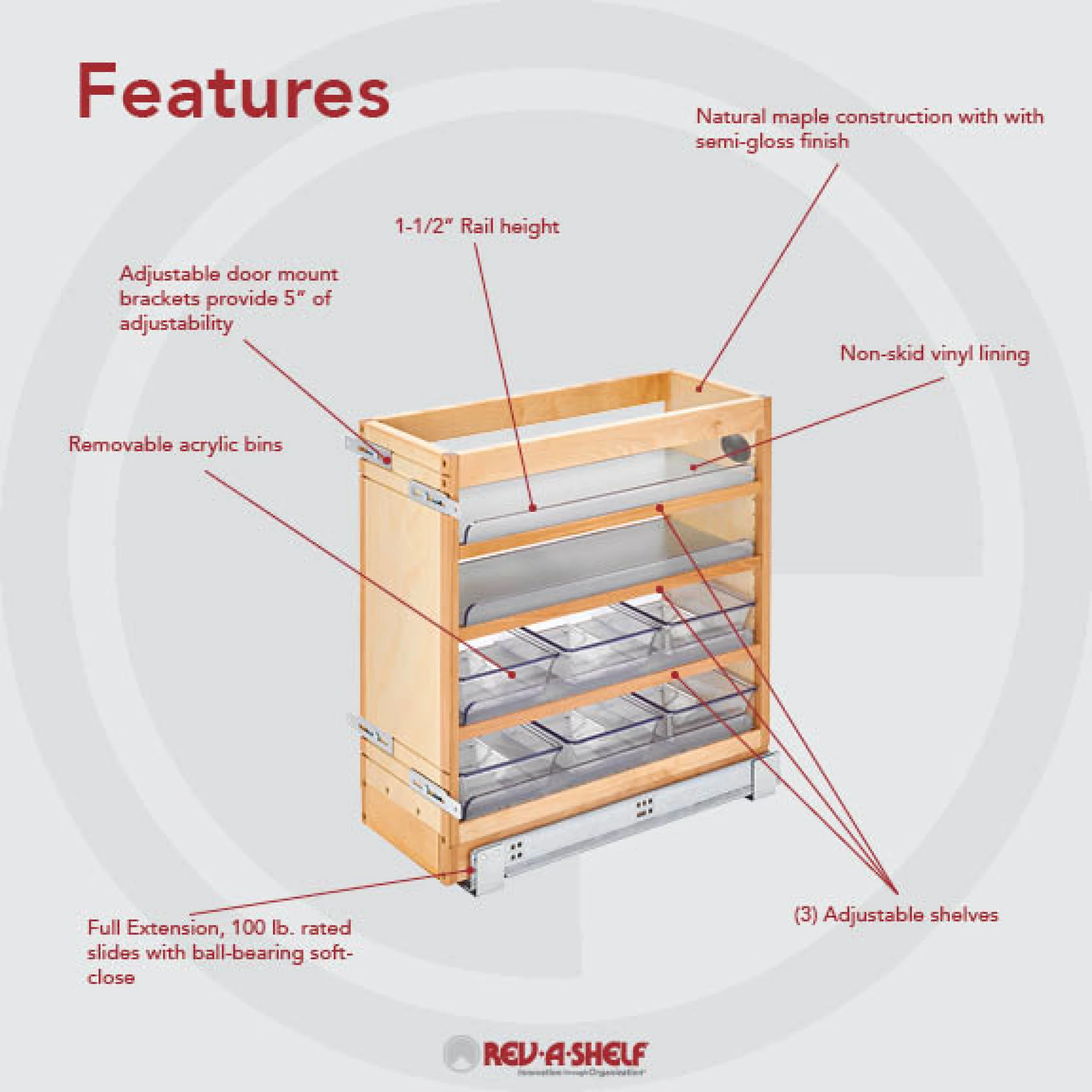 8 in W X 20 in H Wood Vanity Base Organizer w/Soft-Close Natural  8.44 in (214 mm) W x 19.56 in (497 mm) D x 20.38 in (518 mm) H - Image 5