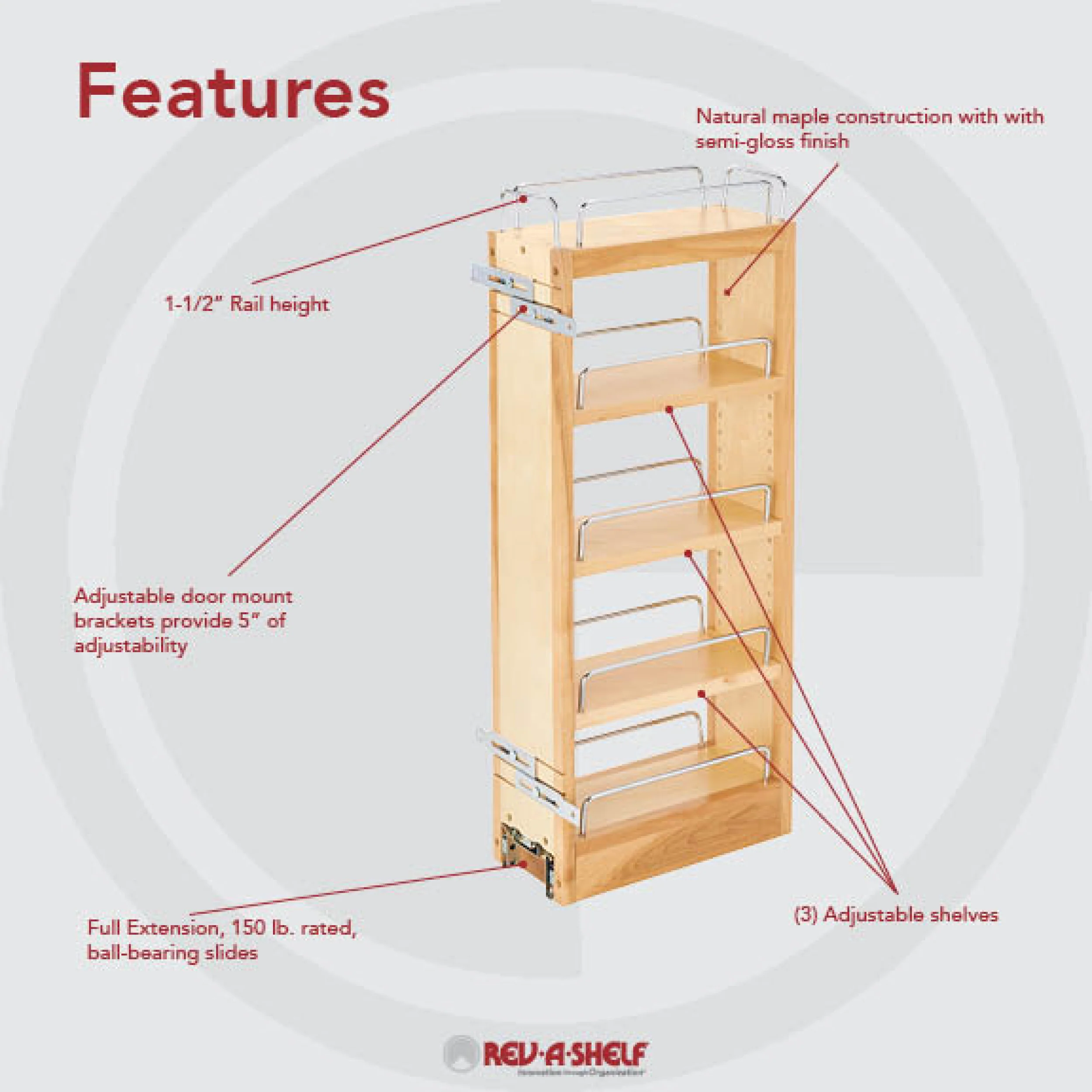 8 in Wood Pull Out Wall Cabinet Organizer Natural  8 in (203 mm) W x 10.75 in (273 mm) D x 26.25 in (667 mm) H - Image 4