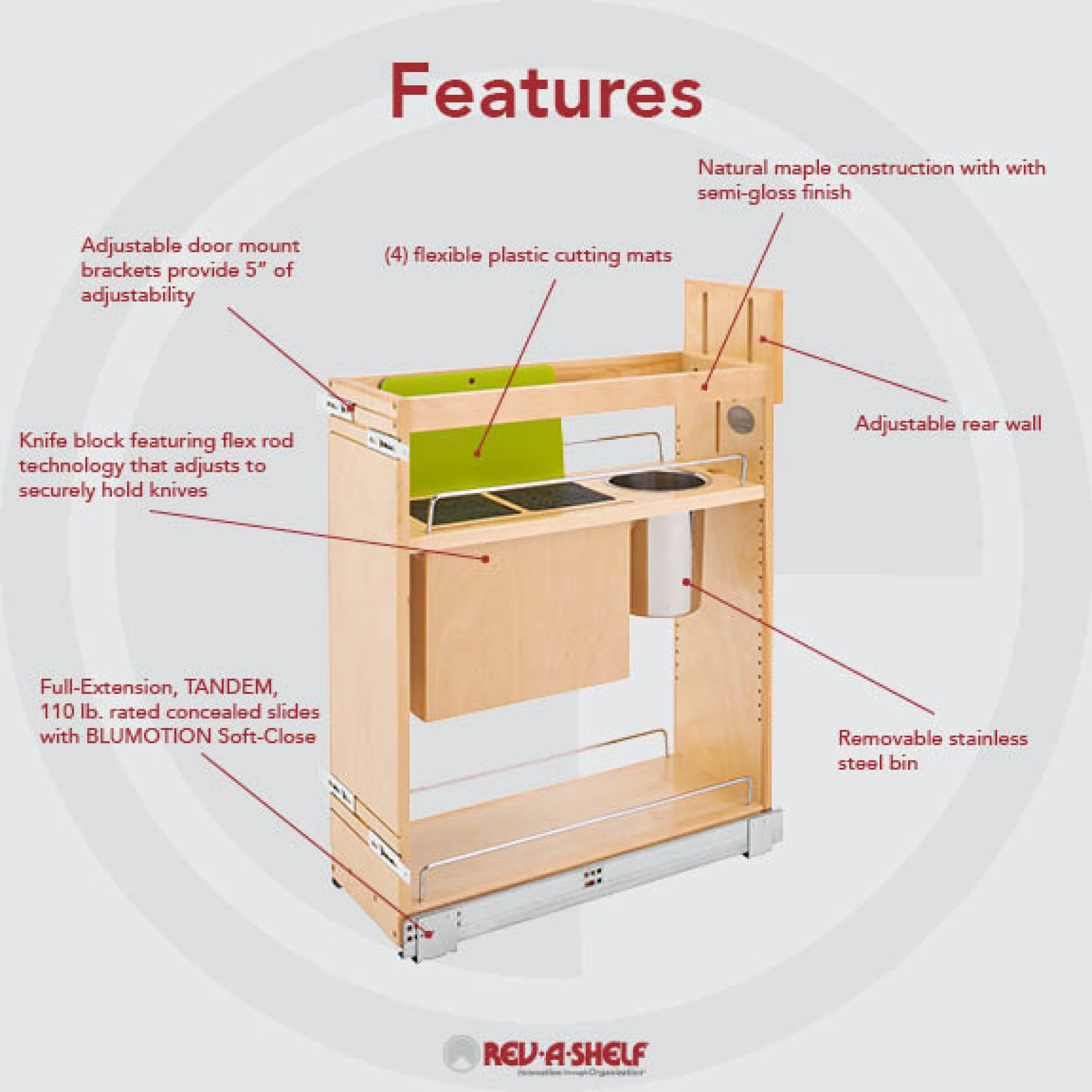 8 in Base Cabinet Organizer w/ Knife Block w/Soft-Close Natural  8.75 in (222 mm) W x 21.63 in (549 mm) D x 25.5 in (648 mm) H - Image 11
