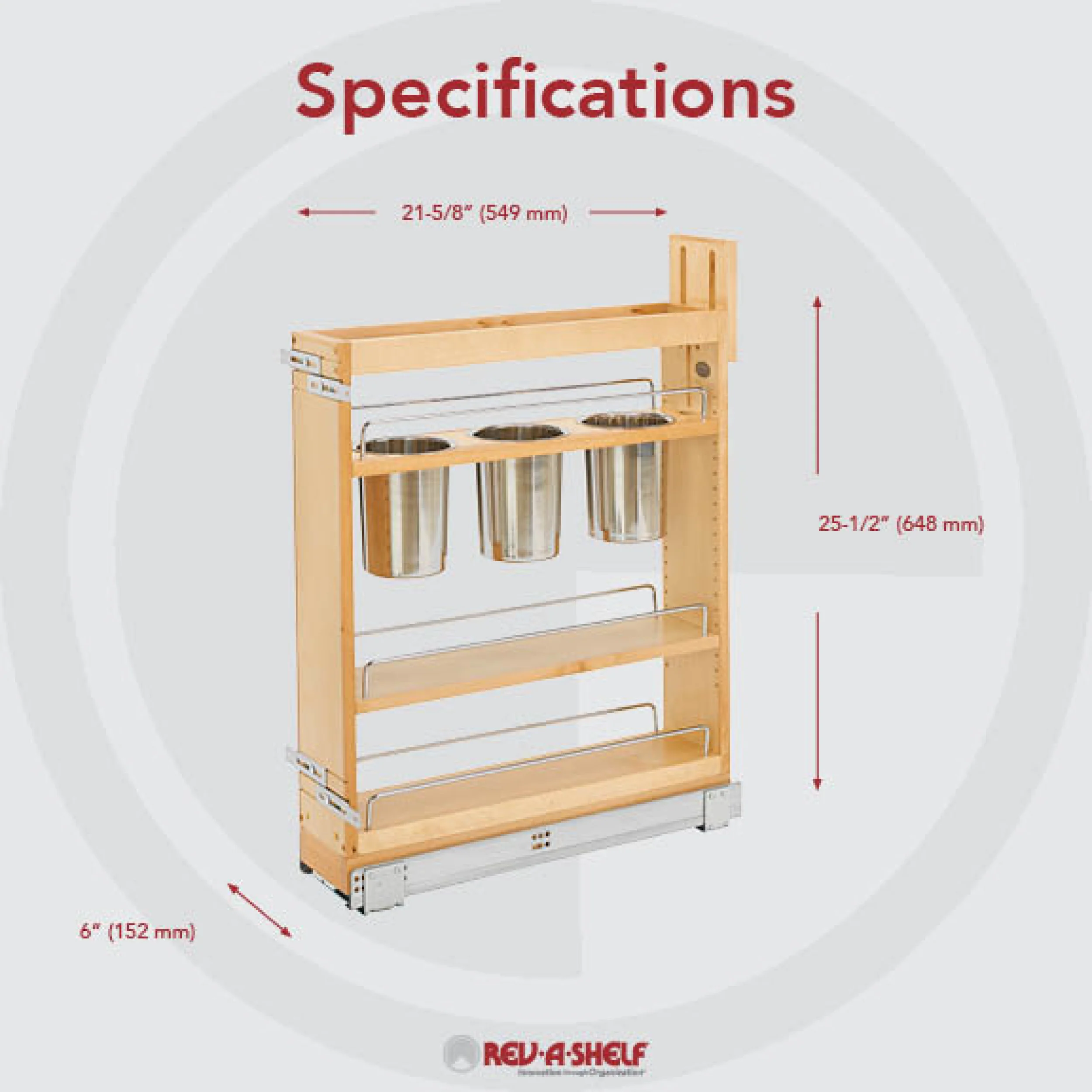 5 in Base Cabinet Organizer w/ 3 Utensil Bins Natural  6 in (152 mm) W x 21.63 in (549 mm) D x 25.5 in (648 mm) H - Image 4