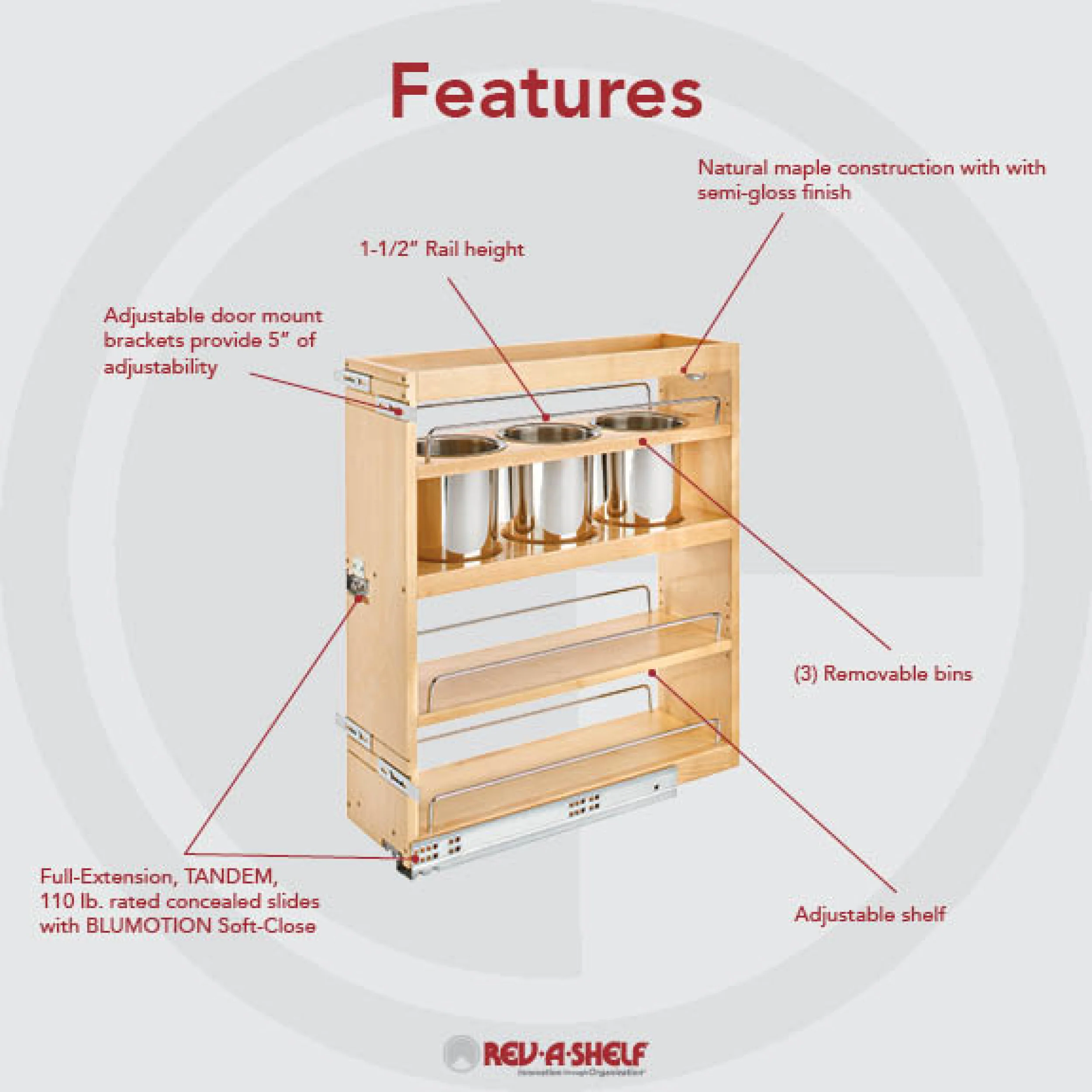 7.5 in Base Cabinet Organizer w/ 3 Utensil Bins Natural  7.5 in (191 mm) W x 21.81 in (554 mm) D x 25.25 in (641 mm) H - Image 3