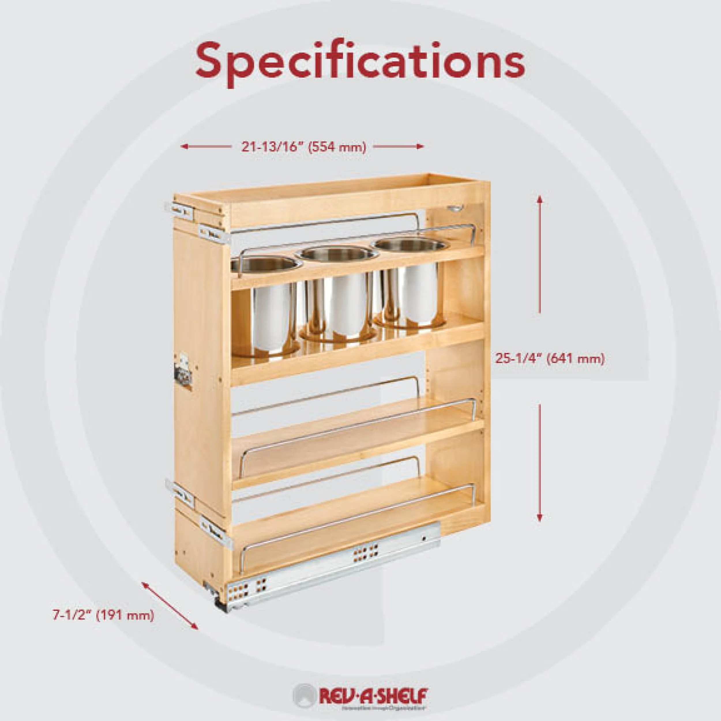 7.5 in Base Cabinet Organizer w/ 3 Utensil Bins Natural  7.5 in (191 mm) W x 21.81 in (554 mm) D x 25.25 in (641 mm) H - Image 5
