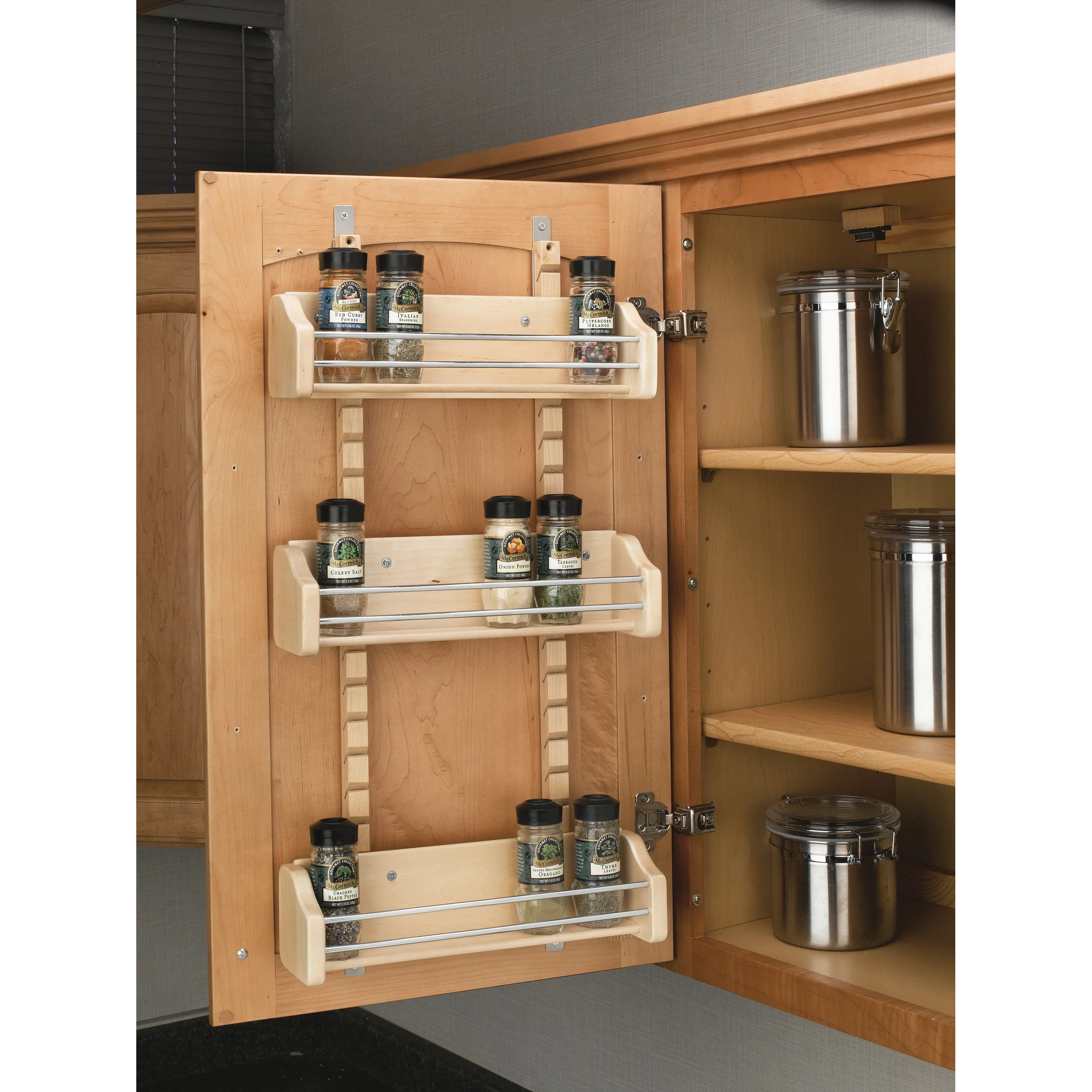 Large Adjustable Door mount Spice Rack Natural  16.13 in (410 mm) W x 4 in (102 mm) D x 25 in (635 mm) H - Image 5