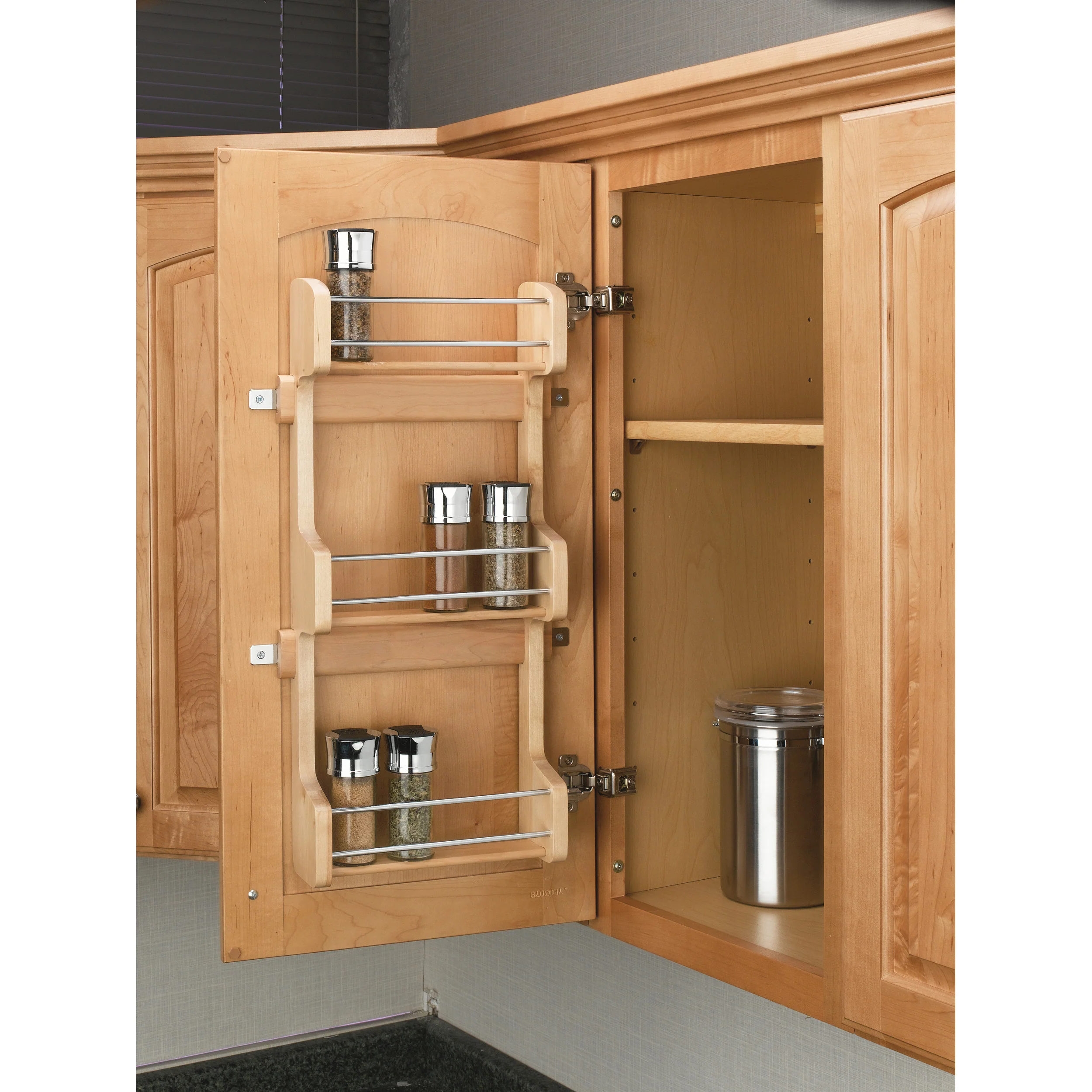 15 in Cabinet Door mount Wood 3-Shelf Spice Rack Natural  10.5 in (267 mm) W x 3.13 in (80 mm) D x 21.25 in (540 mm) H - Image 4