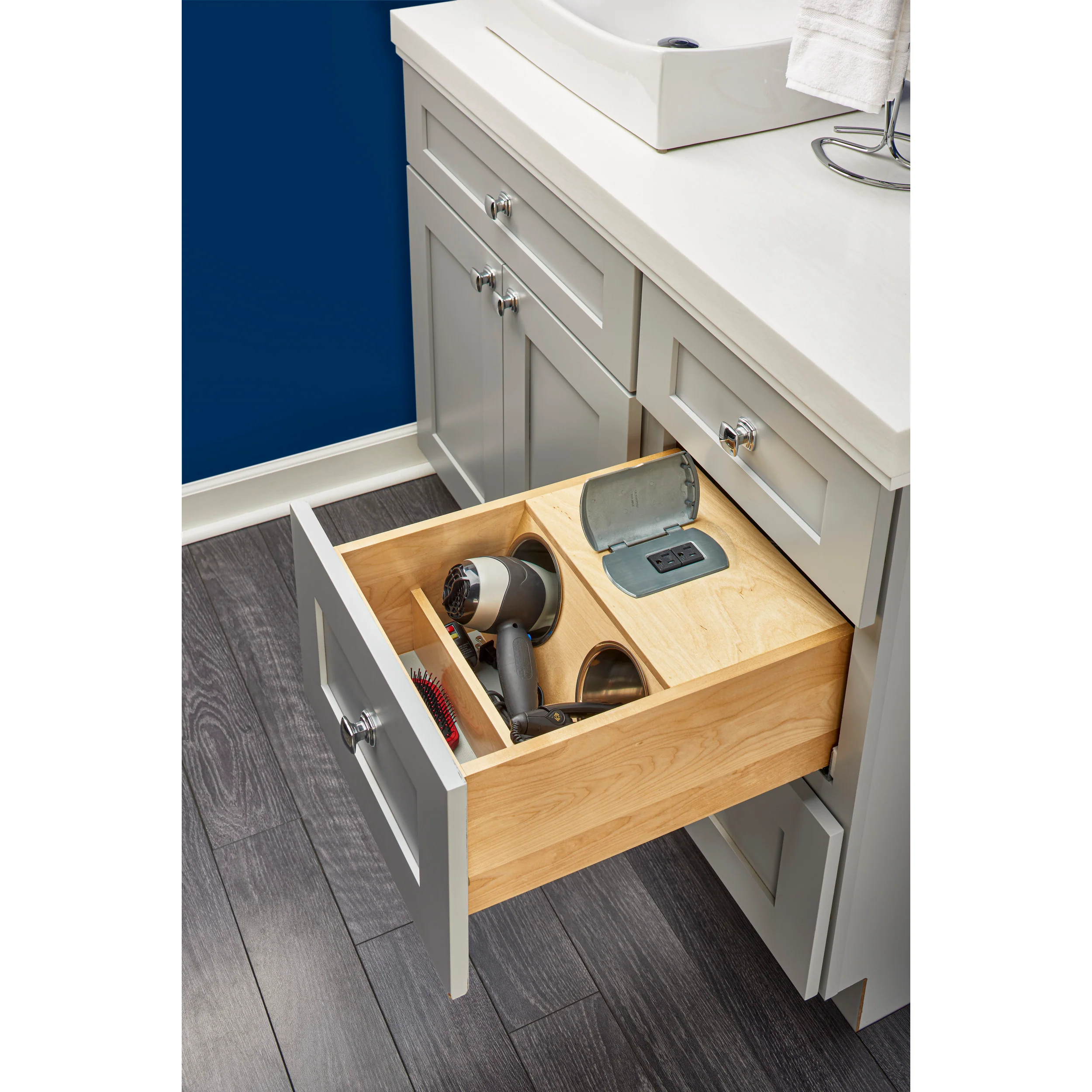 16.5 in Vanity Outlet Drawer Natural for 18".  15 in (381 mm) W x 20.81 in (529 mm) D x 8.93 in (227 mm) H - Image 4
