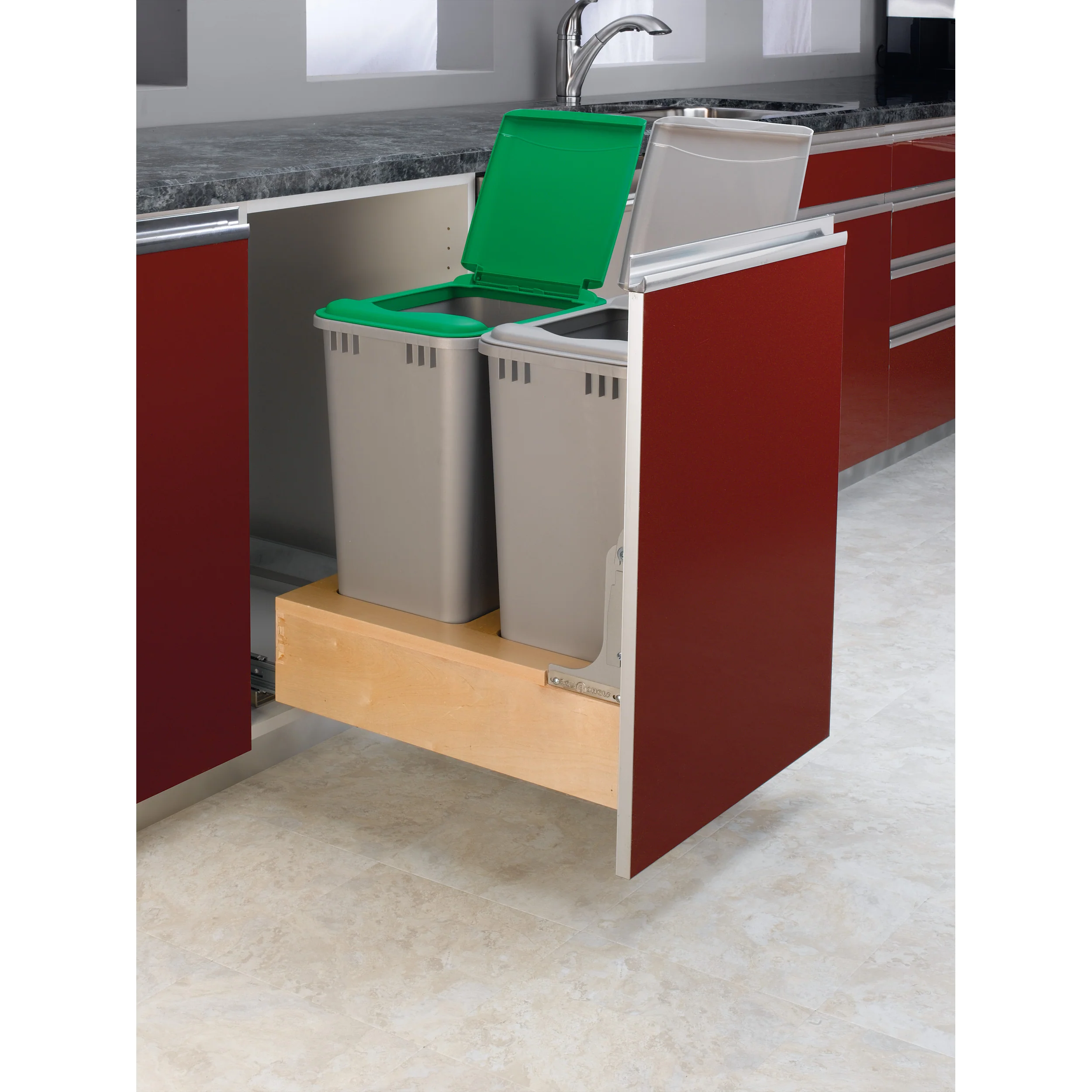 Double 50 Qrt Pull-Out Waste Container Natural  17.25 in (438 mm) W x 21.75 in (552 mm) D x 23.19 in (589 mm) H - Image 5