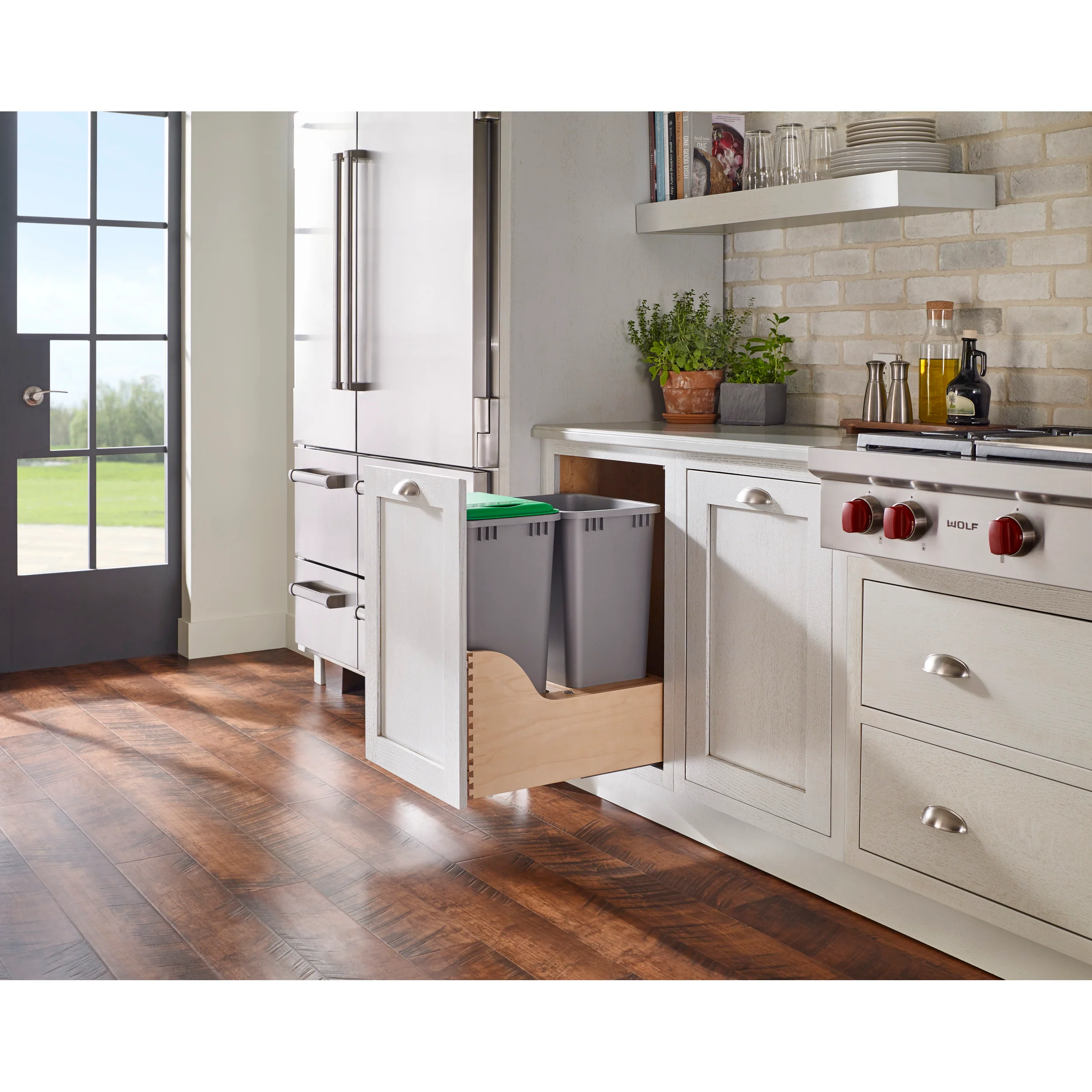Double 50 Qrt Bottom mount Waste Container Natural  18 in (457 mm) W x 21.75 in (552 mm) D x 24.25 in (616 mm) H - Image 2