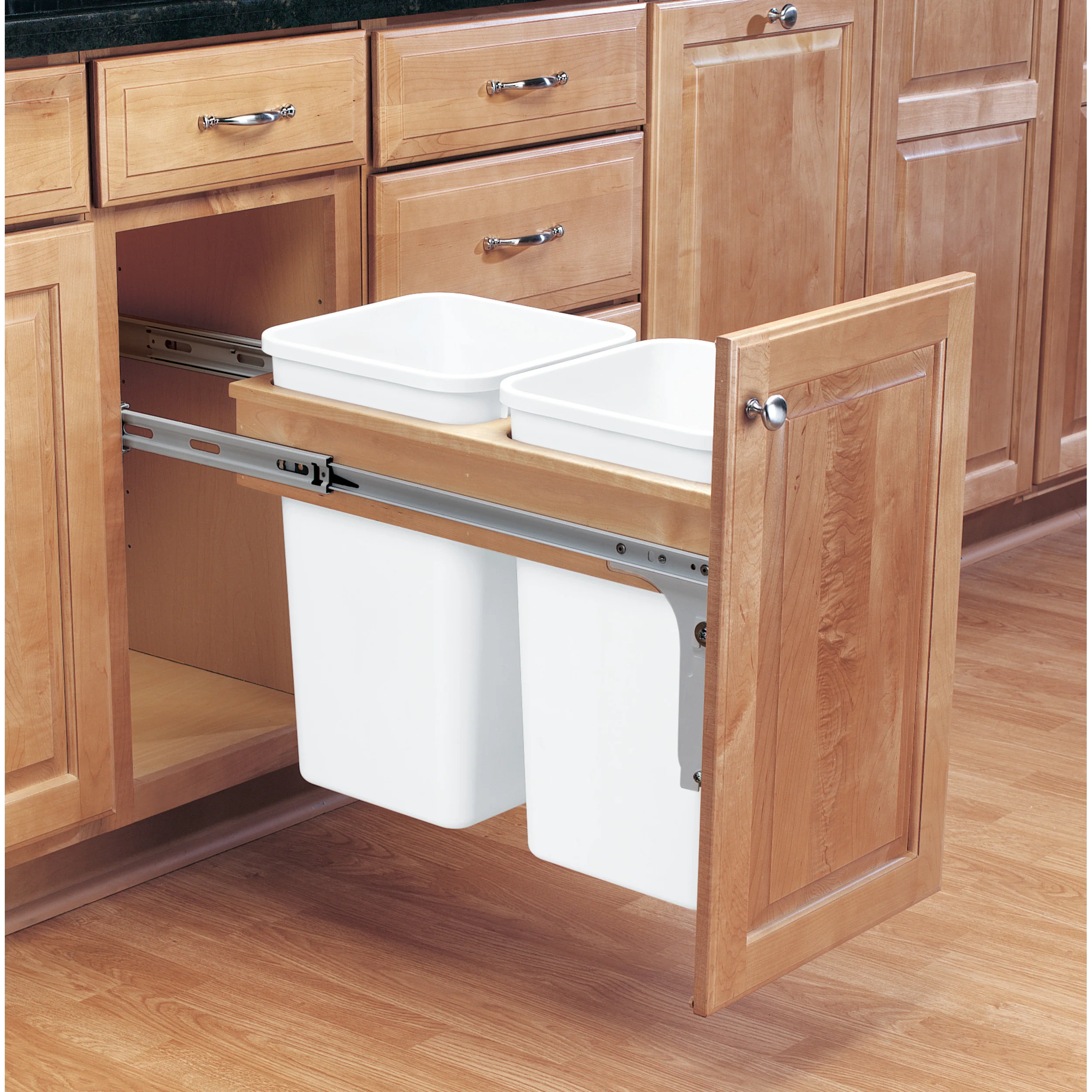 Double 27 Qrt Top mount Waste Container (1-5/8" faceframe) Natural  11.75 in (298 mm) W x 23.25 in (591 mm) D x 17.88 in (454 mm) H - Image 8