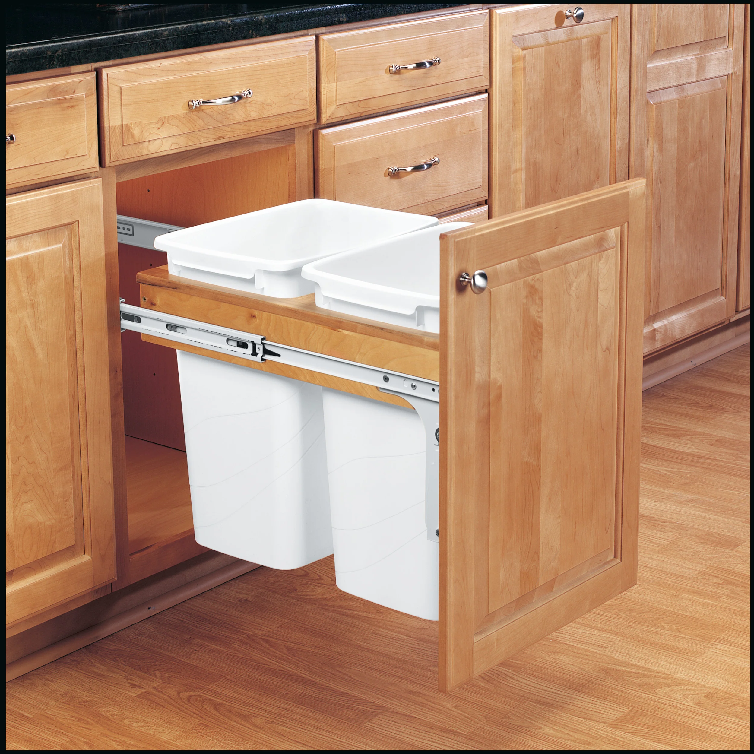 Double 35 Qrt Top mount Waste Container (1-3/4" faceframe) Natural  14.5 in (368 mm) W x 22.25 in (565 mm) D x 17.88 in (454 mm) H - Image 6