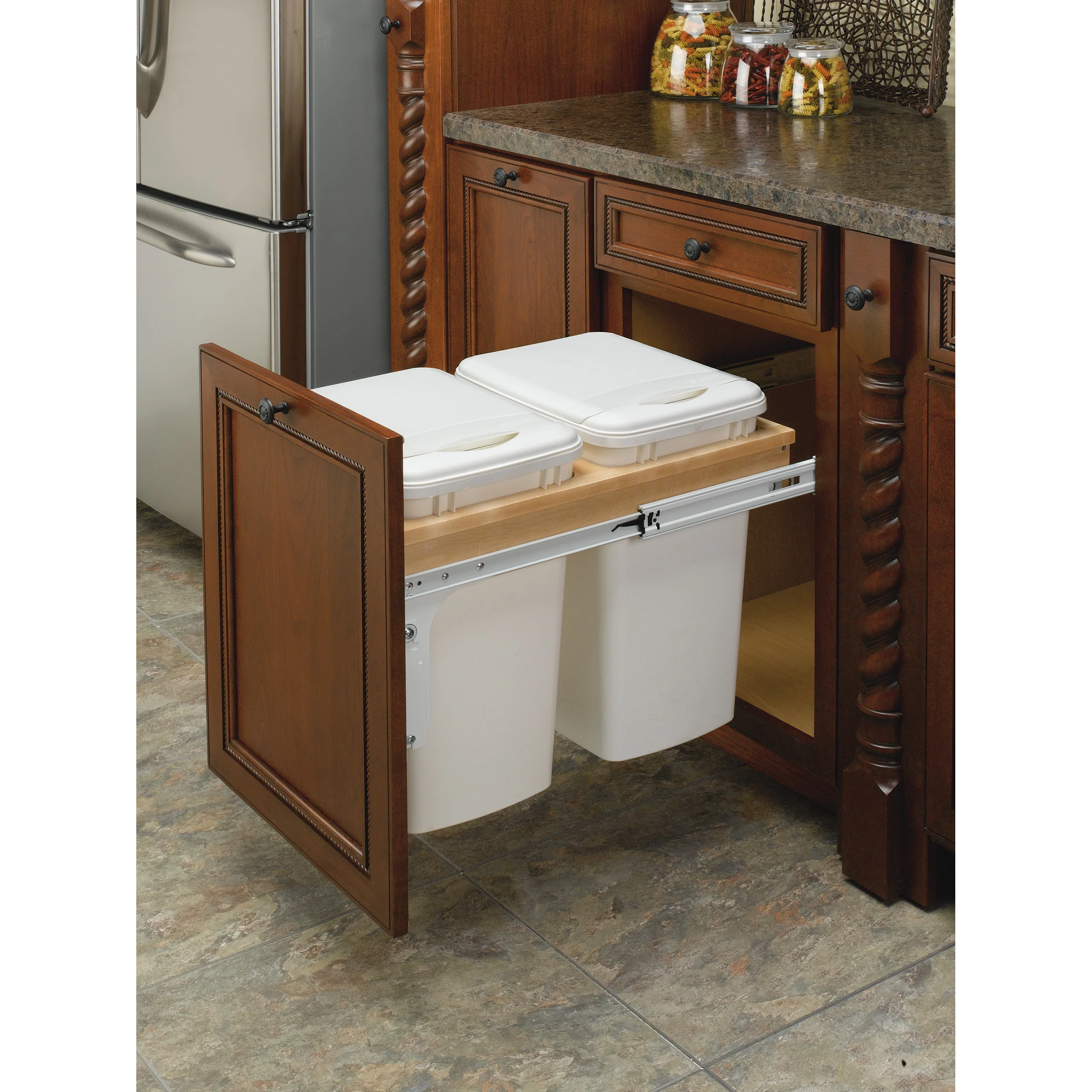 Double 35 Qrt Top mount Waste Container (1-1/2" faceframe) Natural  15 in (381 mm) W x 22.5 in (572 mm) D x 17.88 in (454 mm) H - Image 3