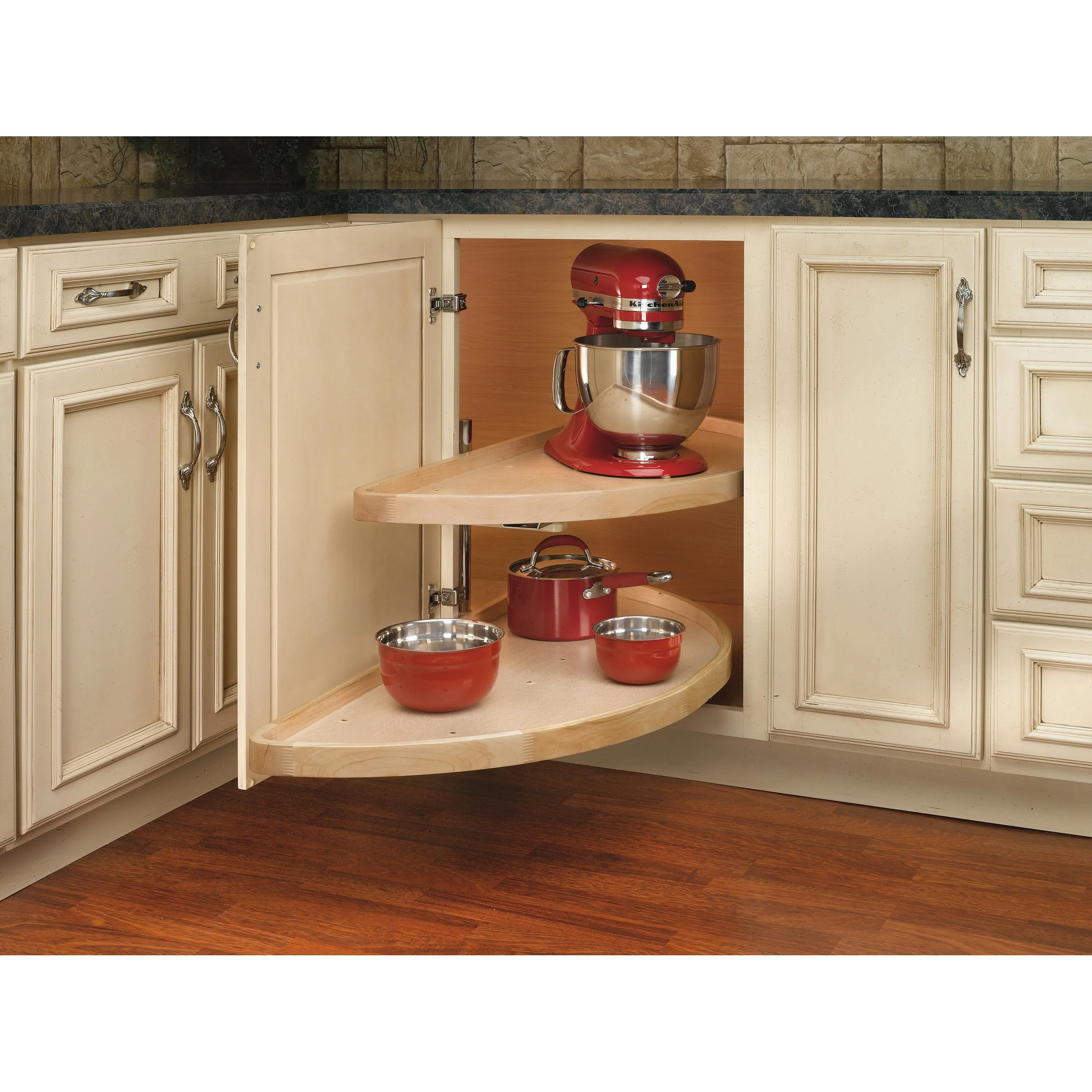 35 in Wood Half Moon Lazy Susans 2-Tier Natural  15 in (381 mm) W x 35 in (889 mm) D x 18 in (457 mm) H - Image 3