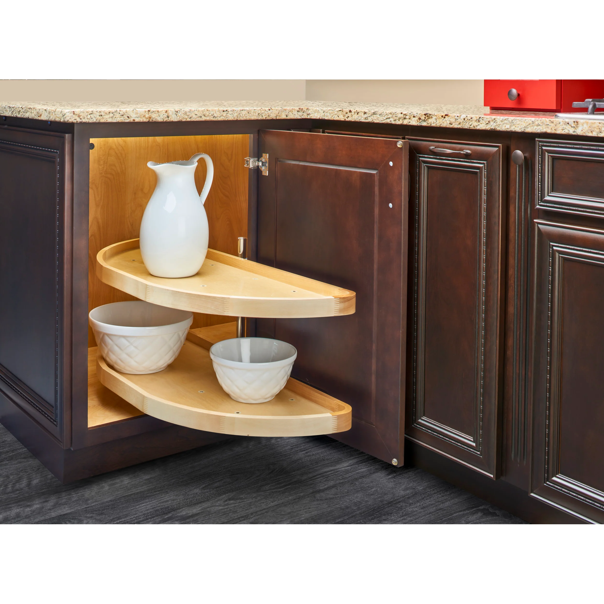 38 in Wood Half Moon Lazy Susans 2-Tier Natural  18 in (457 mm) W x 38 in (965 mm) D x 18 in (457 mm) H - Image 2