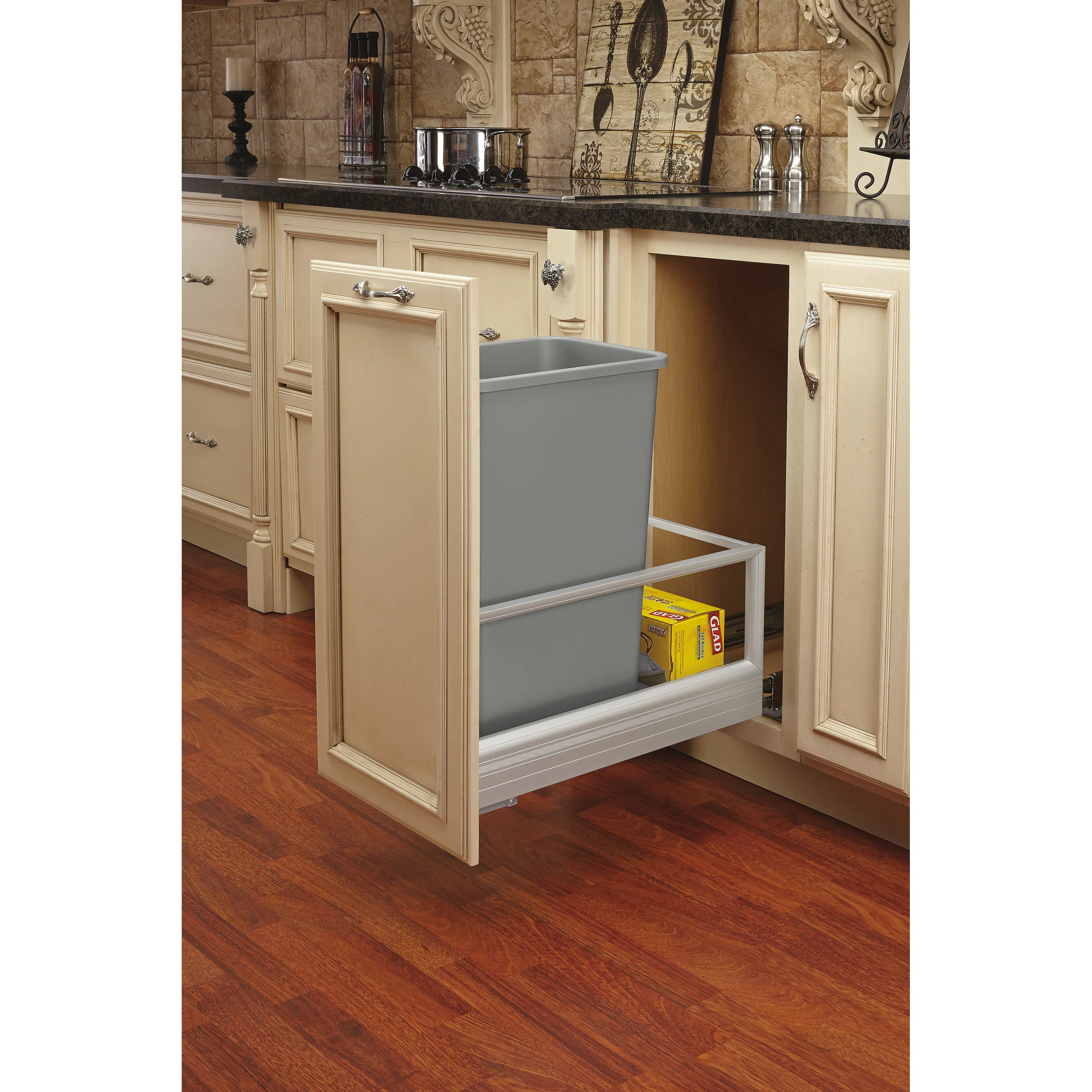 50 Qrt Pull-Out Waste Container w/Rev-A-Motion Silver  12.15 in (309 mm) W x 22 in (559 mm) D x 23.5 in (597 mm) H - Image 7
