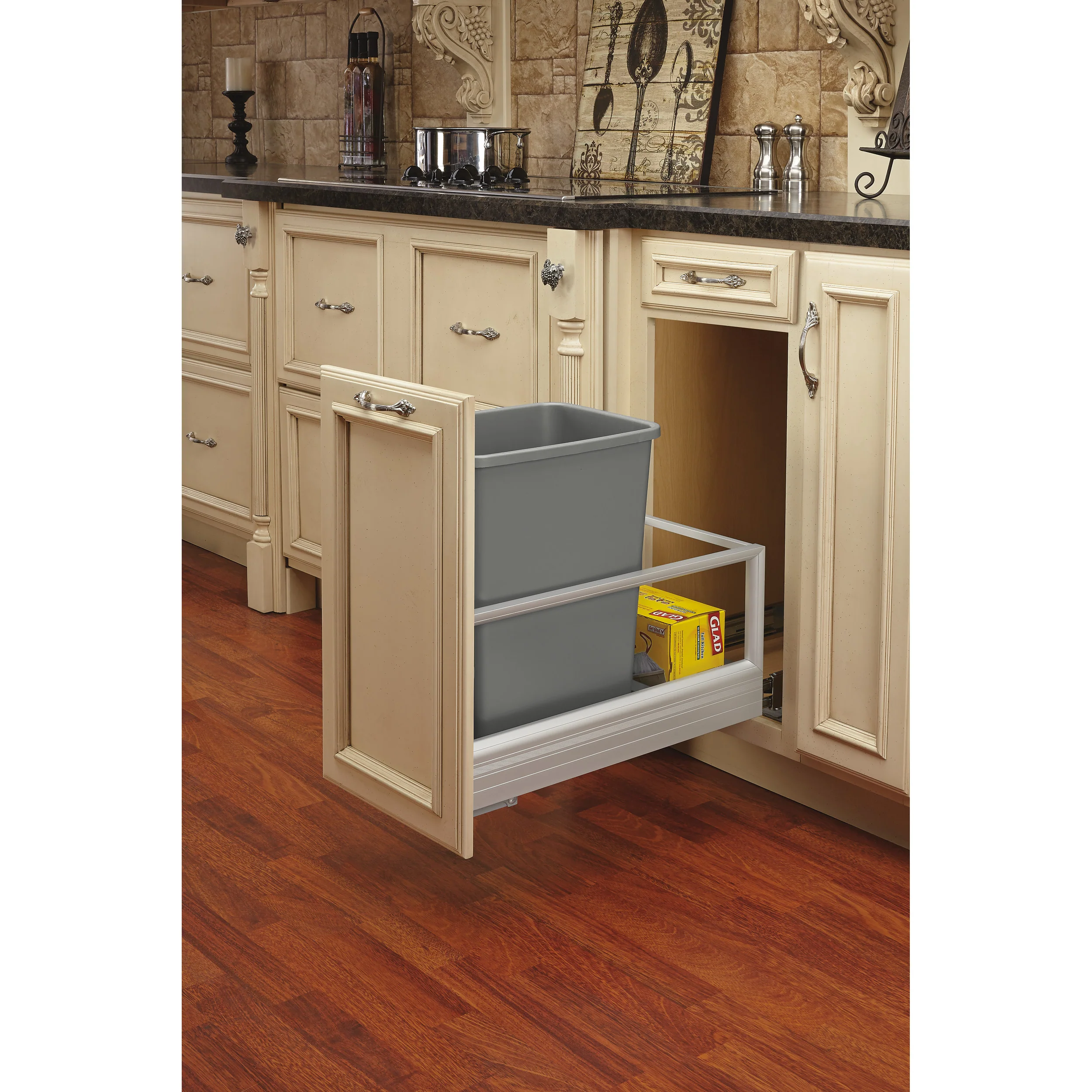 35 Qrt Pull-Out Waste Container w/Rev-A-Motion Silver  12.15 in (309 mm) W x 22 in (559 mm) D x 19.5 in (495 mm) H - Image 7
