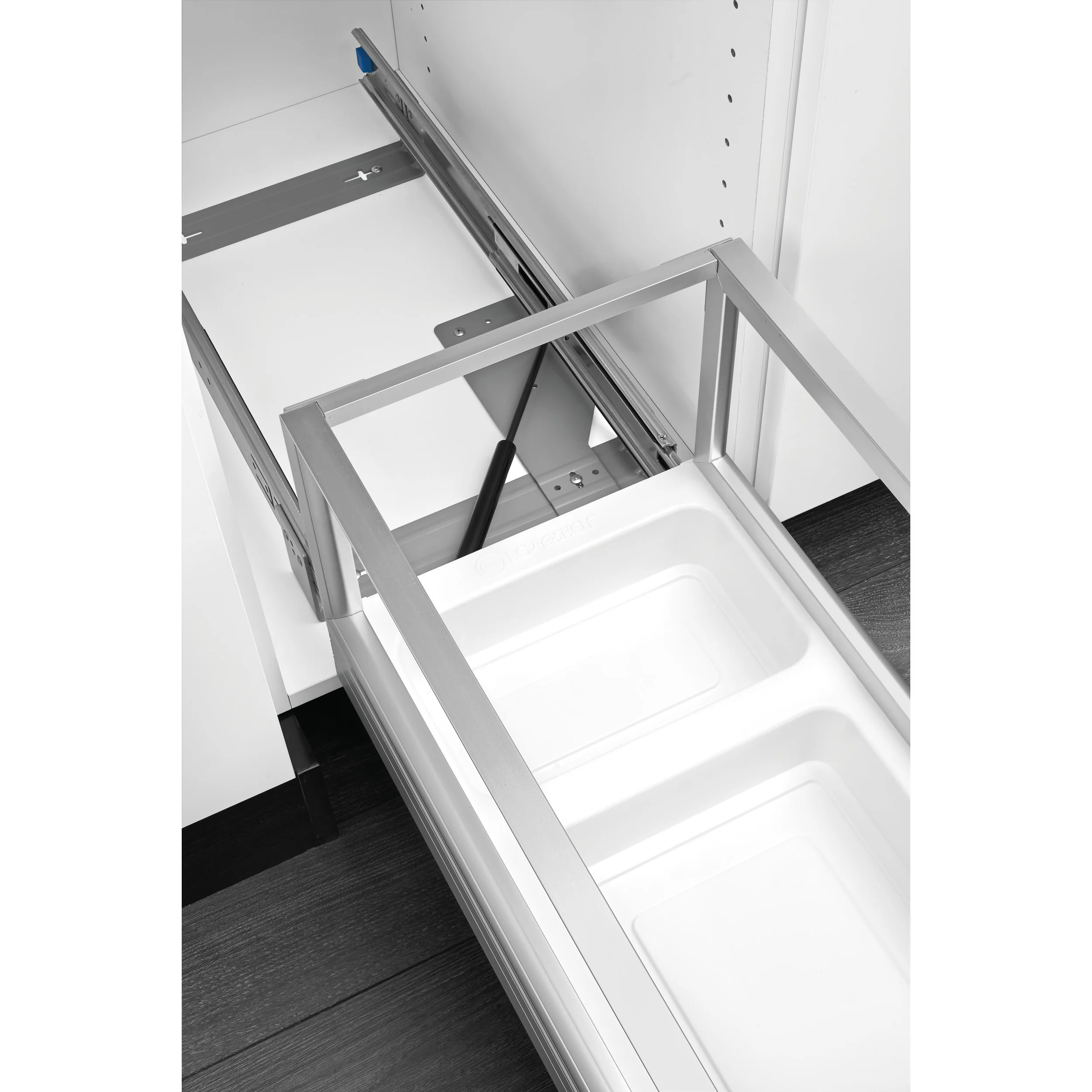 Double 35 Qrt Pull-Out Waste Container w/Rev-A-Motion White  14.19 in (360 mm) W x 22 in (559 mm) D x 19.5 in (495 mm) H - Image 5