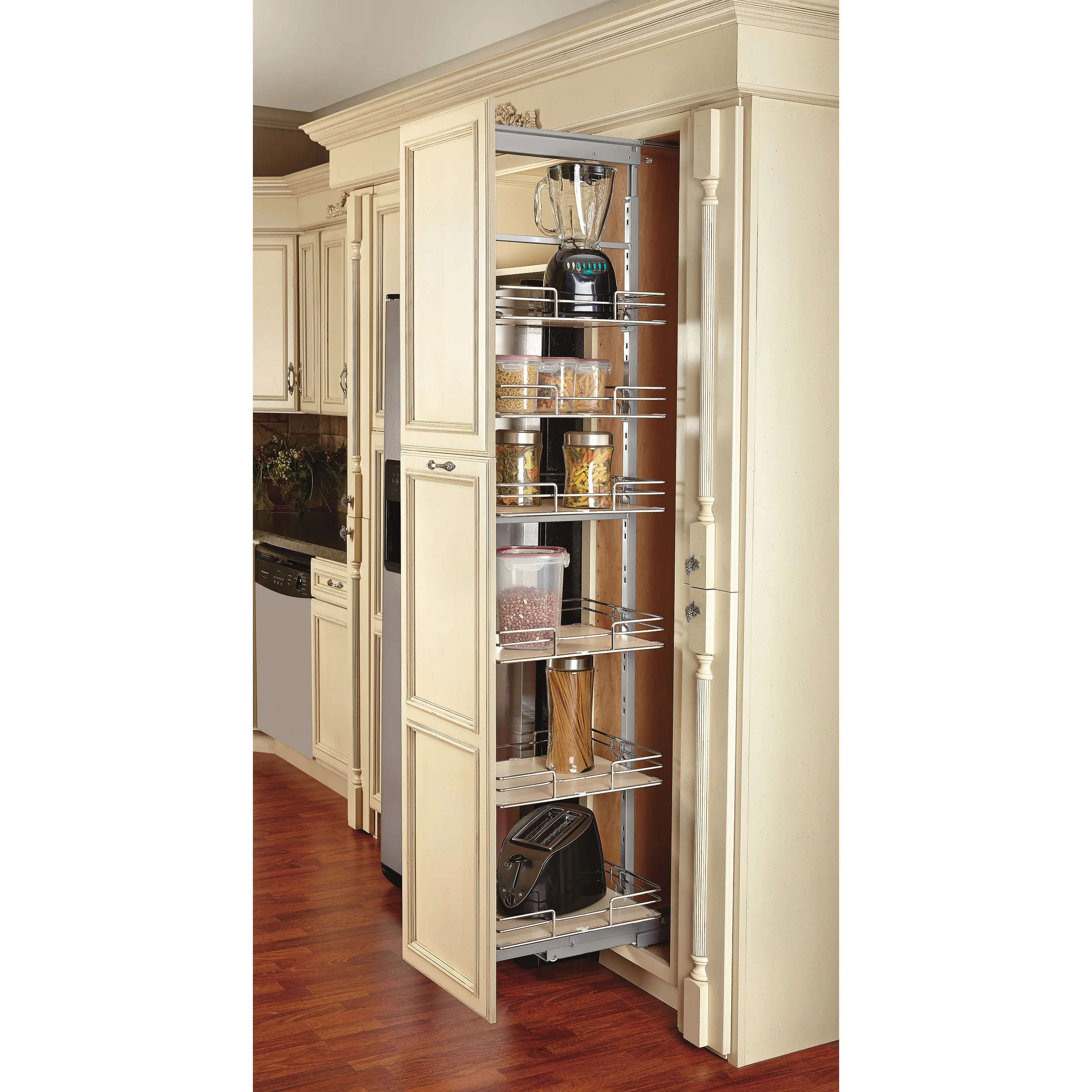 9 in Extra Tall Pullout Maple Pantry w/Soft-Close Chrome  8.63 in (219 mm) W x 19.5 in (495 mm) D x 74.88 in (1902 mm) H - Image 2