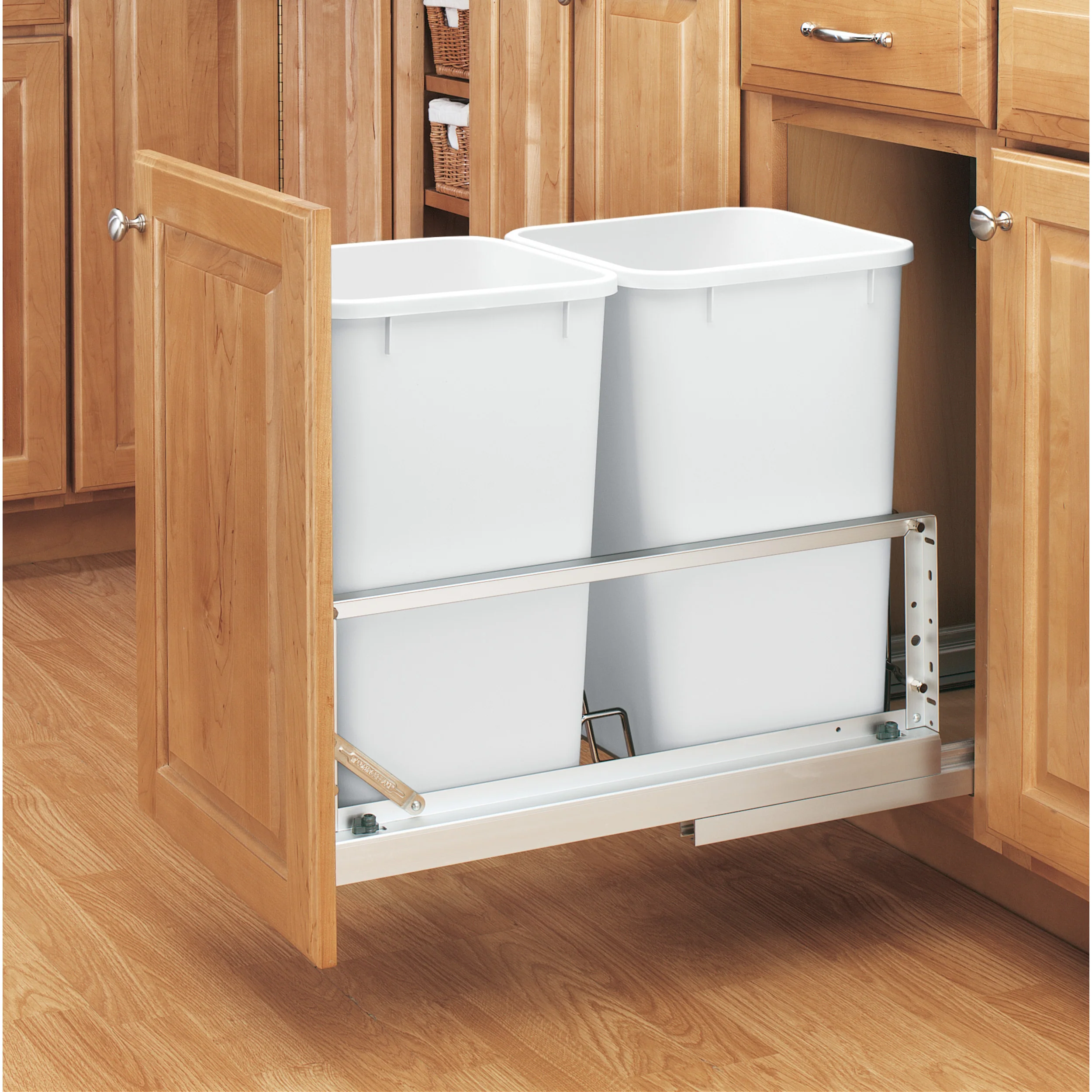 Double 27 Qrt Pull-Out Waste Containers White  11.69 in (297 mm) W x 22.25 in (565 mm) D x 18.94 in (481 mm) H - Image 2