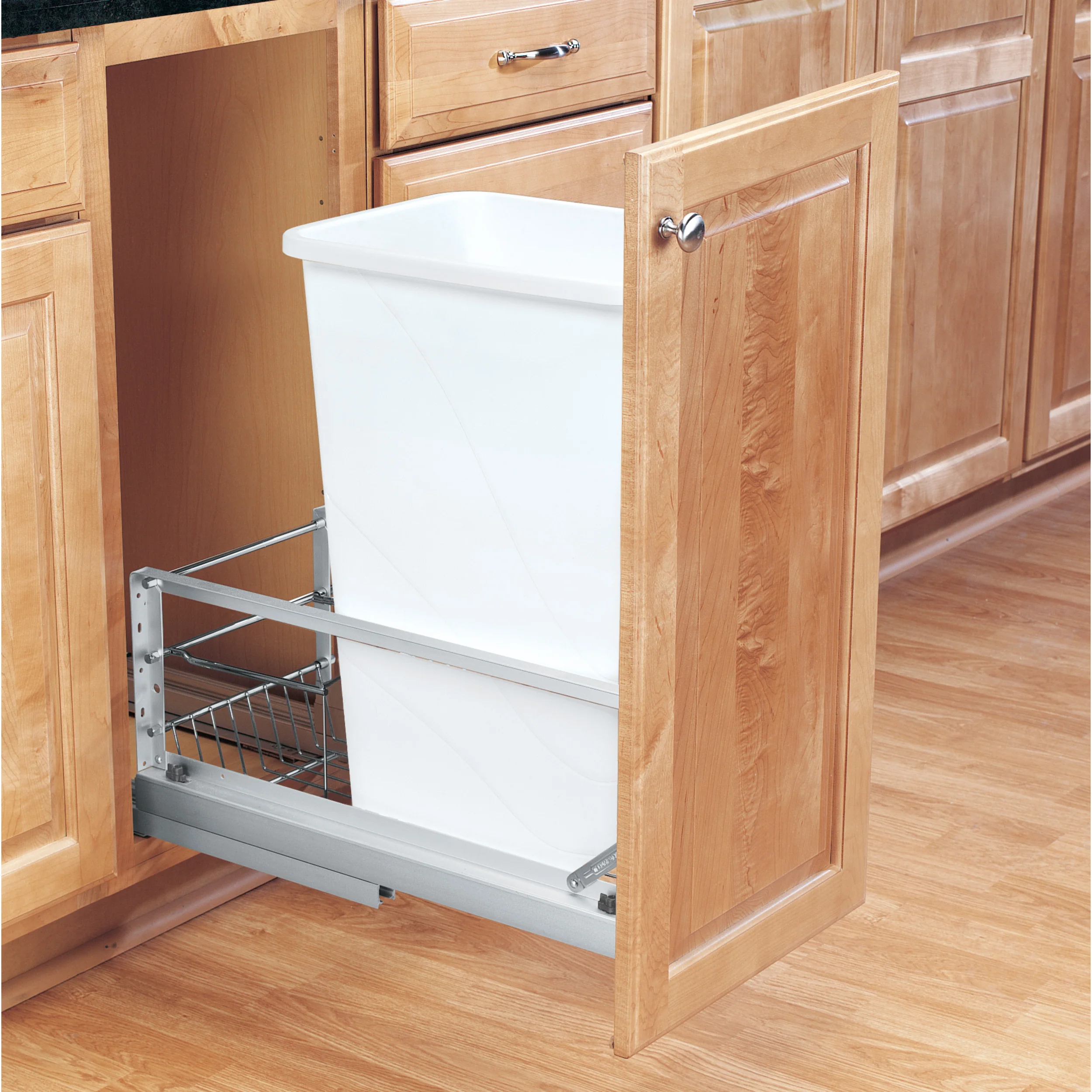 50 Qrt Pull-Out Waste Container Silver  10.75 in (273 mm) W x 21.94 in (557 mm) D x 23.13 in (588 mm) H