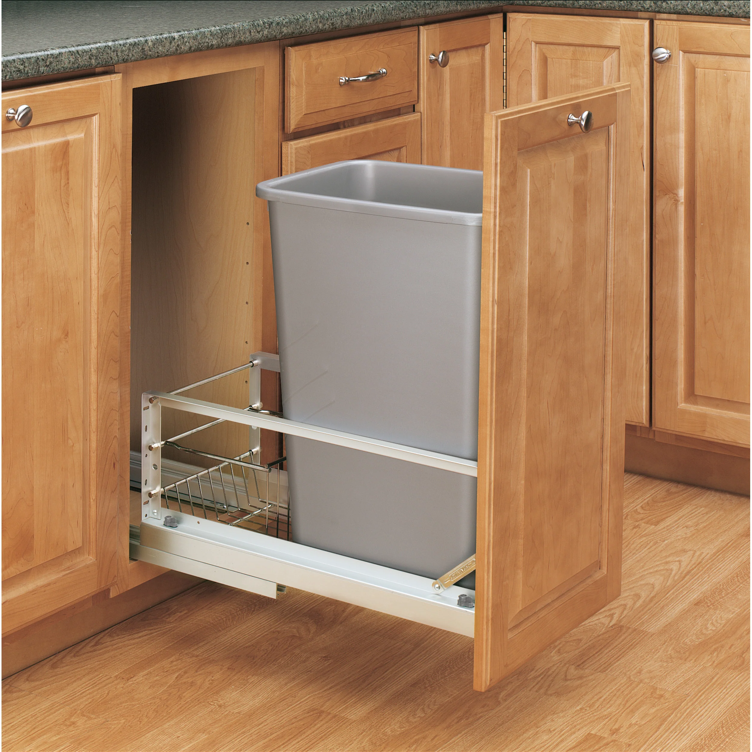 50 Qrt Pull-Out Waste Container Silver  10.75 in (273 mm) W x 21.94 in (557 mm) D x 23.13 in (588 mm) H - Image 7