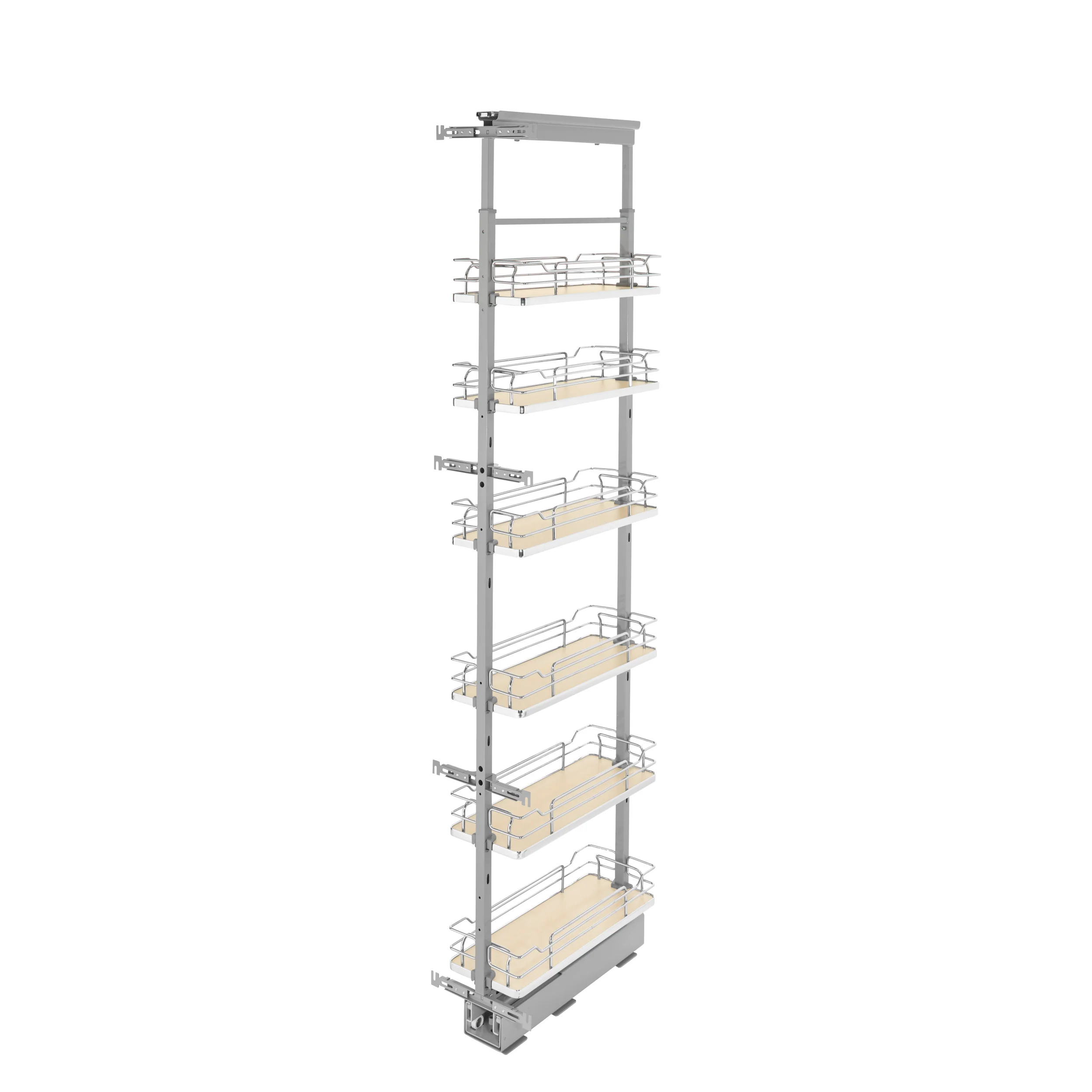 8 in Chrome Solid Bottom Pantry Pullout Soft Close Natural  8.25 in (210 mm) W x 21.69 in (551 mm) D x 73.63 in (1870 mm) H - Image 2