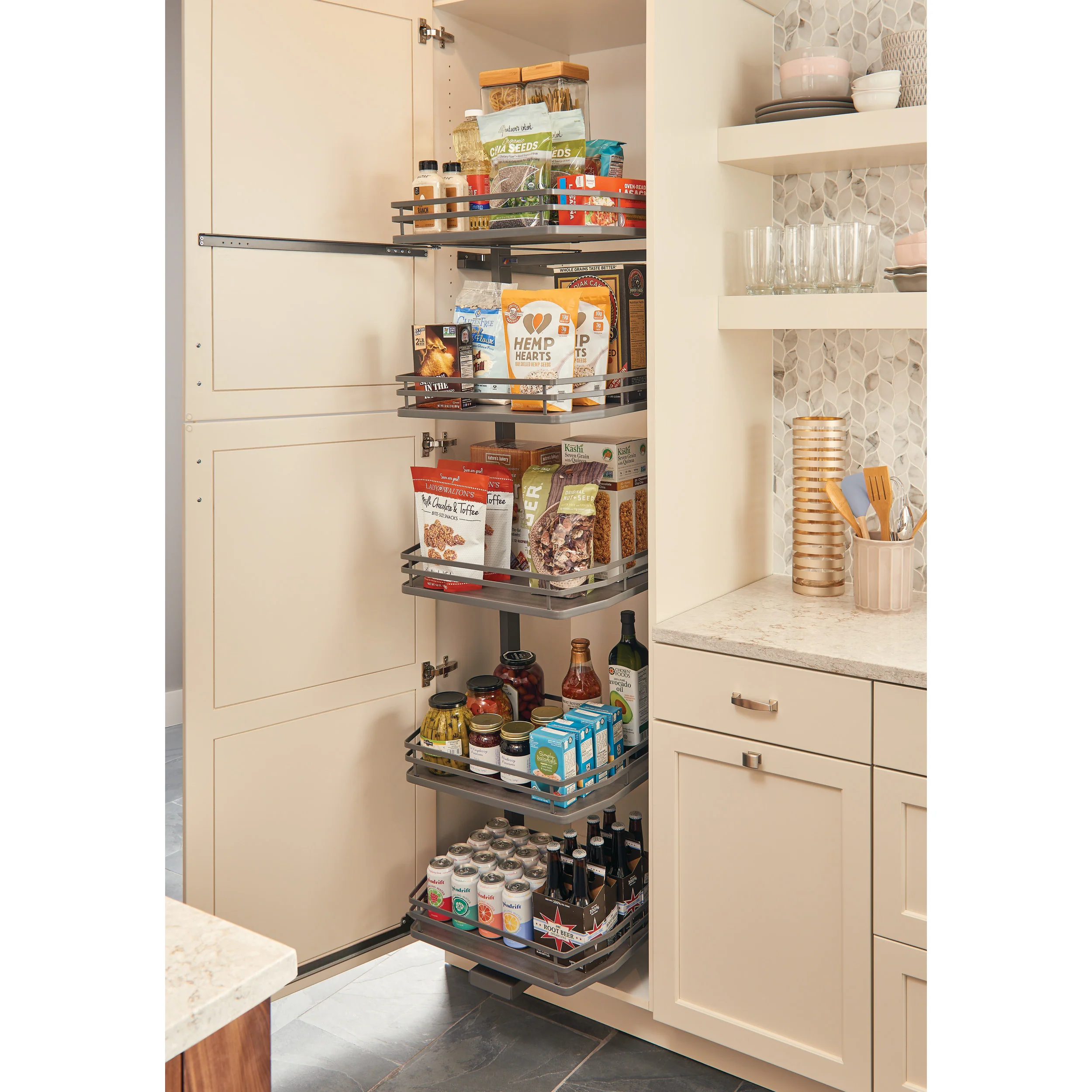 18 in Flat Wire Swing Out Pantry Gray  14.19 in (360 mm) W x 18.5 in (470 mm) D x 74.06 in (1881 mm) H - Image 2