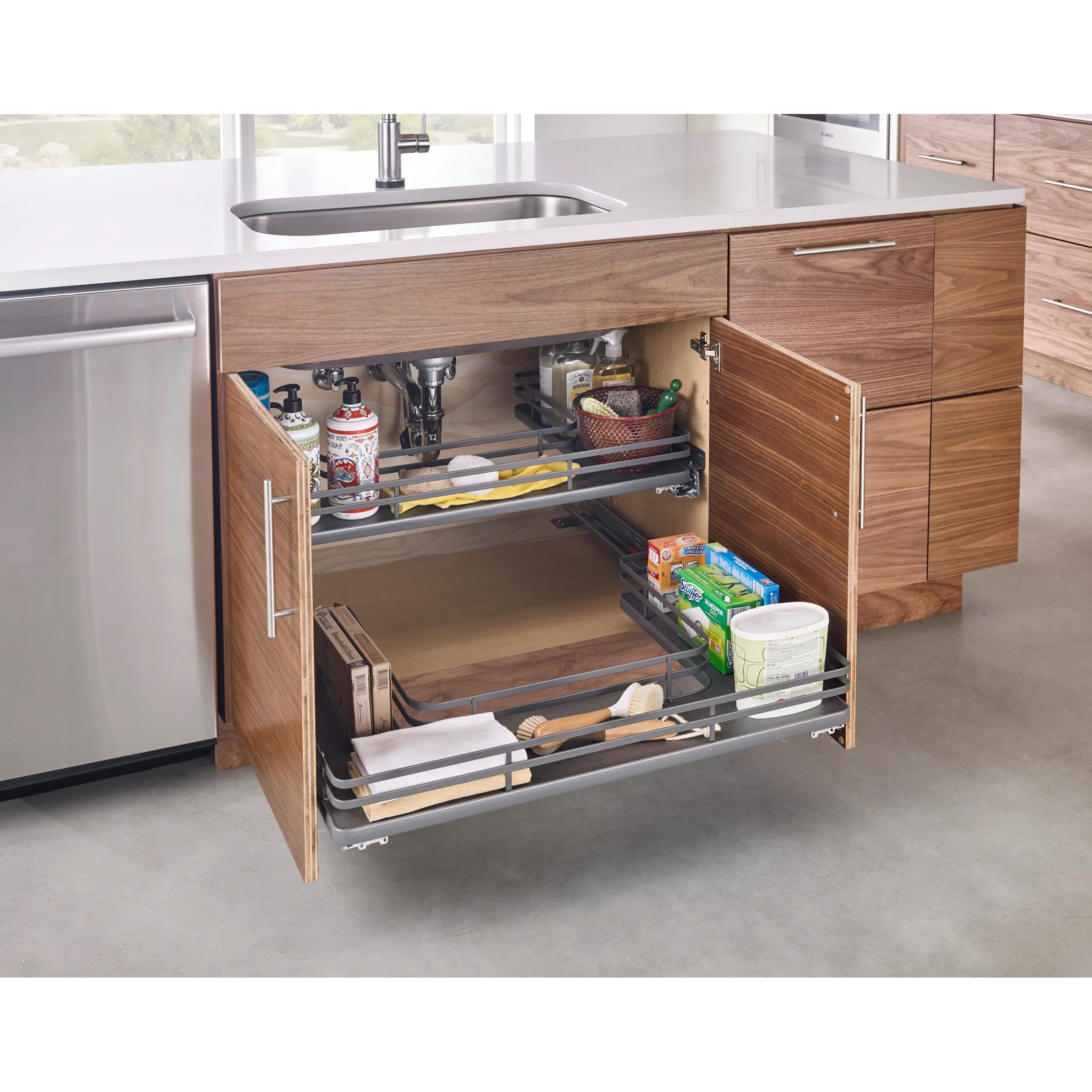 33 in Orion Gray U-Shaped Solid Bottom Pull Out w/ Soft-Close Gray  32.69 in (830 mm) W x 21.69 in (551 mm) D x 5.75 in (146 mm) H - Image 5