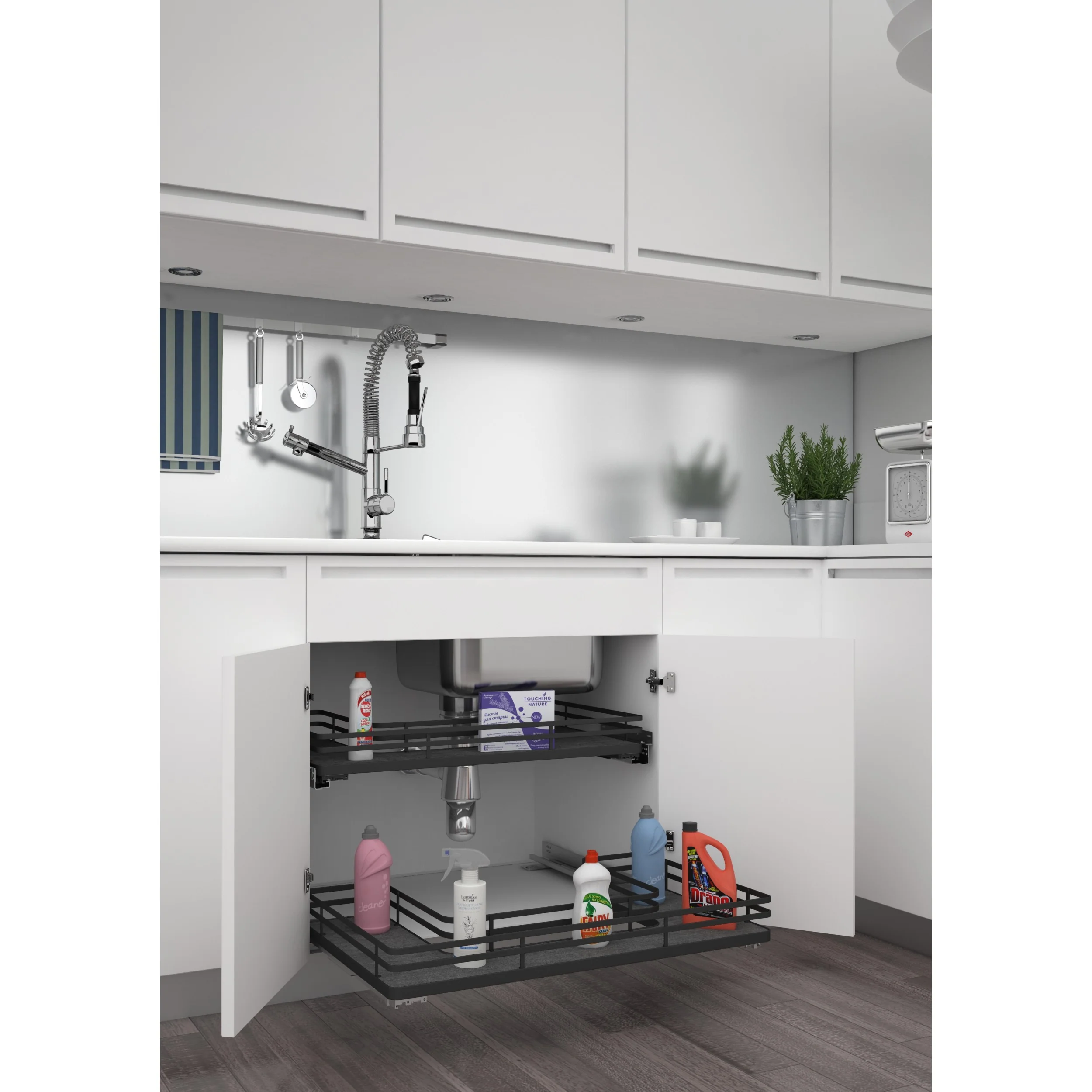 33 in Orion Gray U-Shaped Solid Bottom Pull Out w/ Soft-Close Gray  32.69 in (830 mm) W x 21.69 in (551 mm) D x 5.75 in (146 mm) H - Image 9