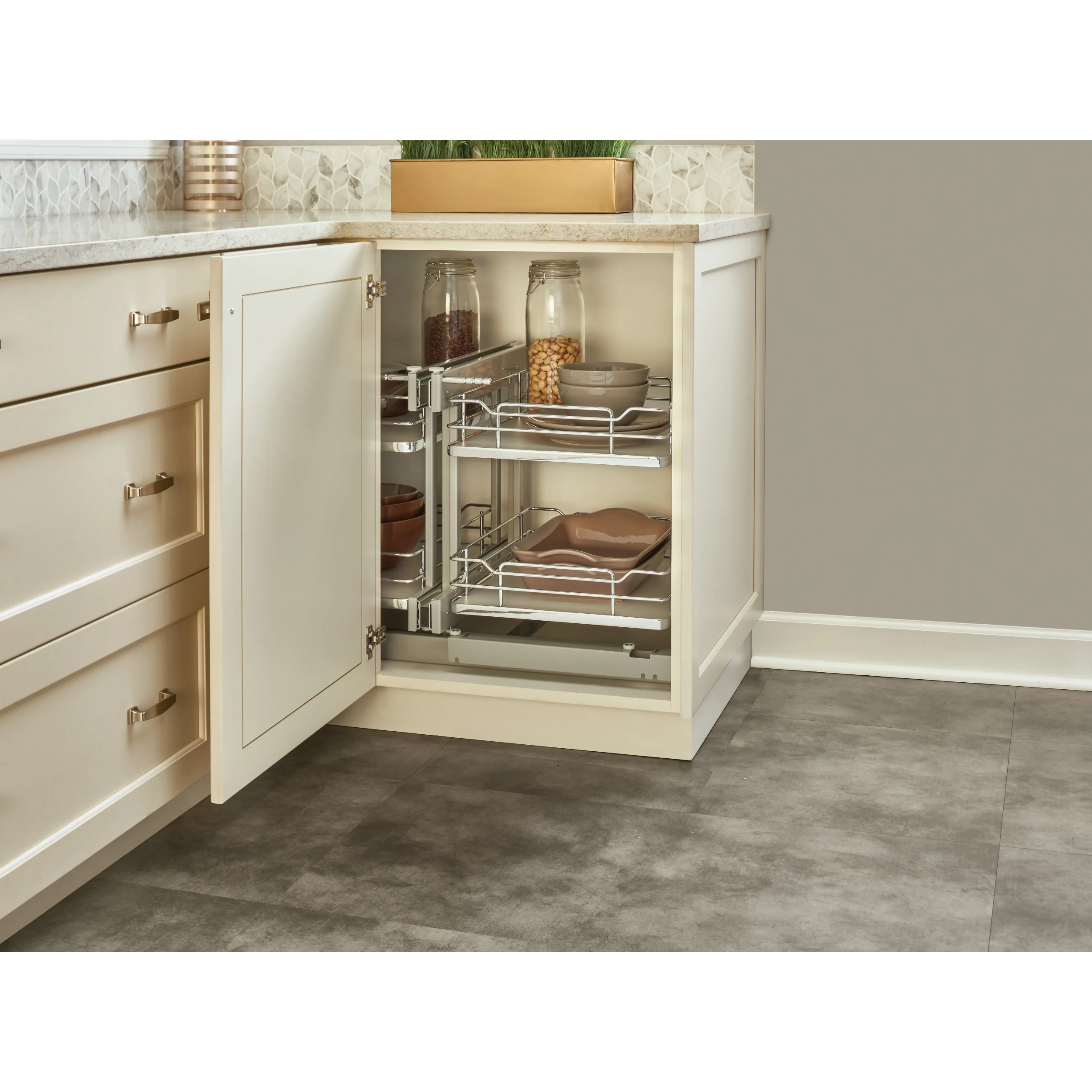 15 in Gray Blind Corner Organizer Soft-Close Gray  26.25 in (667 mm) W x 20.25 in (514 mm) D x 21 in (533 mm) H - Image 15