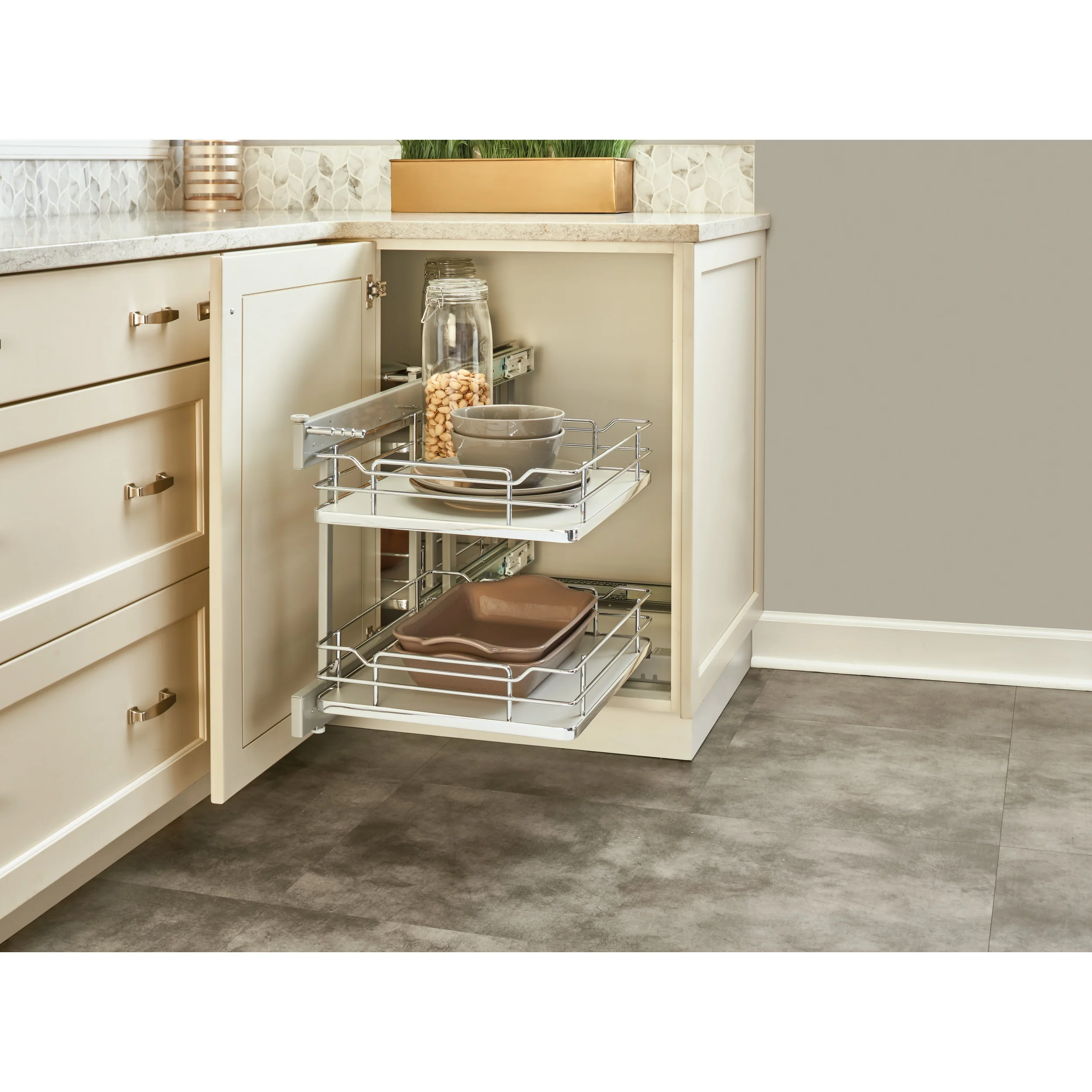 15 in Gray Blind Corner Organizer Soft-Close Gray  26.25 in (667 mm) W x 20.25 in (514 mm) D x 21 in (533 mm) H - Image 4