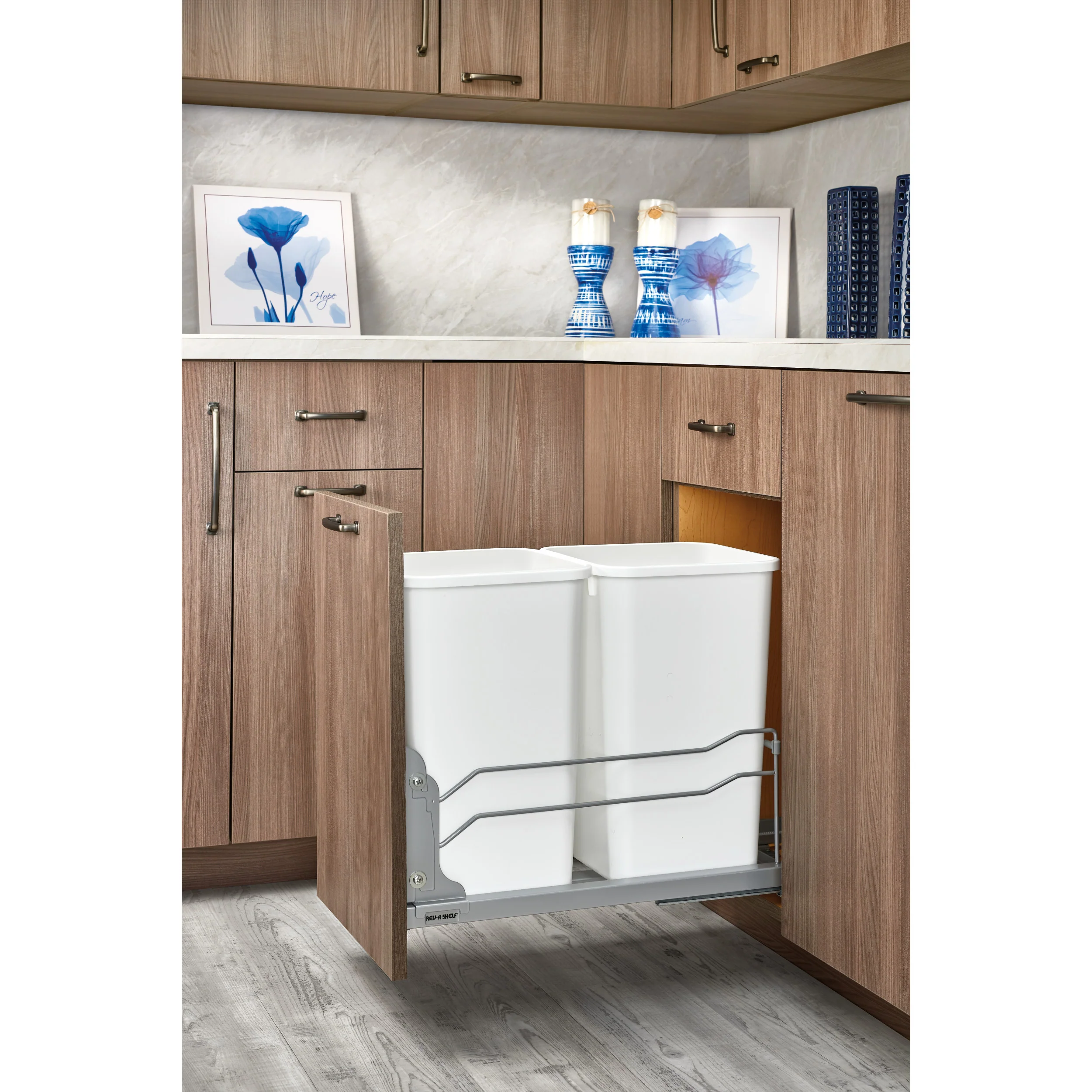 Double 27 Qrt Pull-Out Waste Container Soft-Close White  11.26 in (286 mm) W x 22.09 in (561 mm) D x 18.94 in (481 mm) H - Image 3